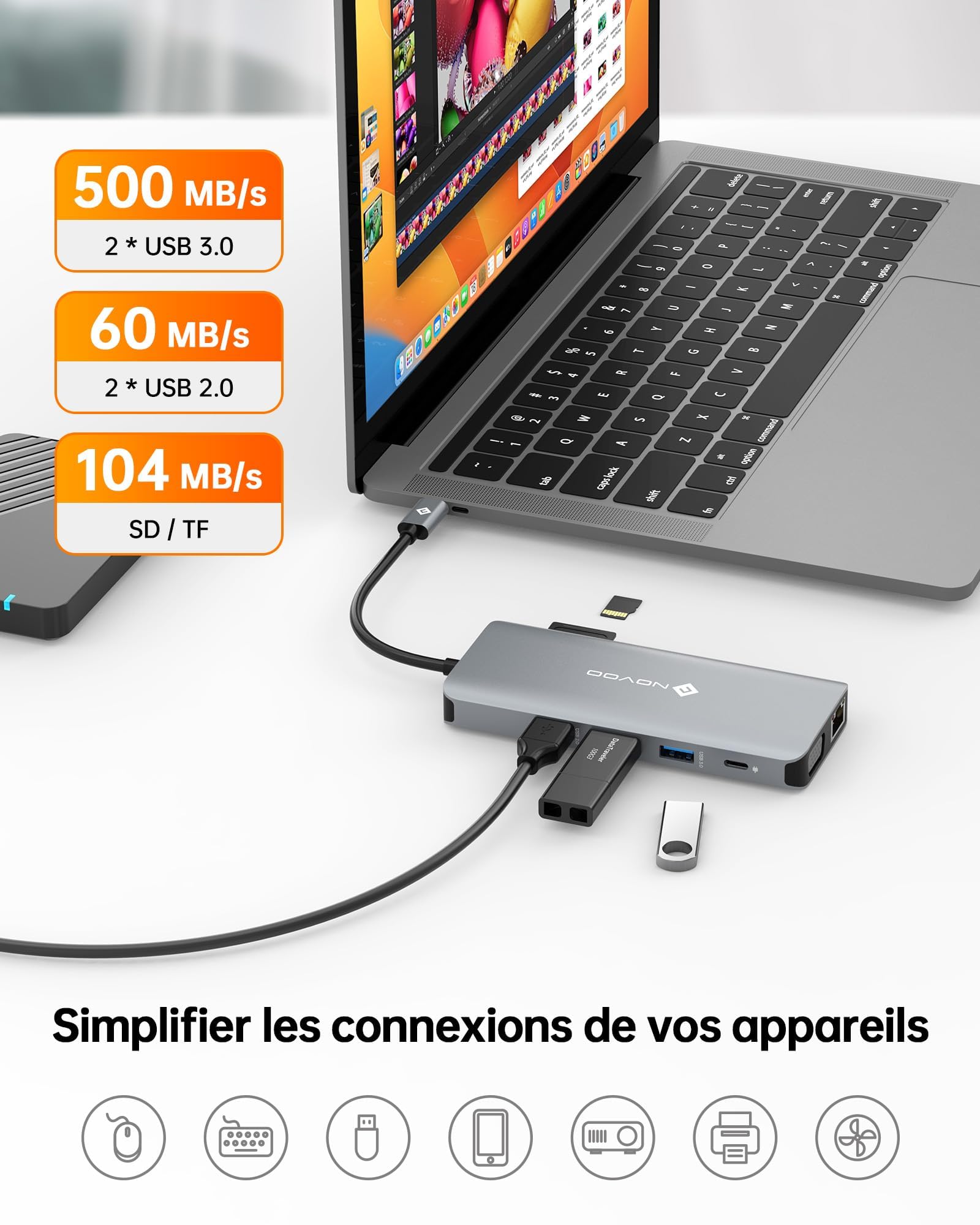 NOVOO 11-in-1 USB C Docking Station with Dual HDMI, 4 USB Ports, 100W PD, Gigabit Ethernet, SD/TF Card Reader - Universal Laptop Dock for MacBook Air/Pro, HP, Dell XPS - Perfect for Home Office, Gaming & Multi-Monitor Setup