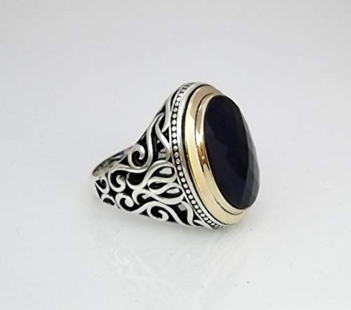 925K Sterling Silver Men's Ring with CZ Dark Sapphire - Handmade Jewelry for Gifts, Wedding, Anniversary & Everyday Wear (RP1066)