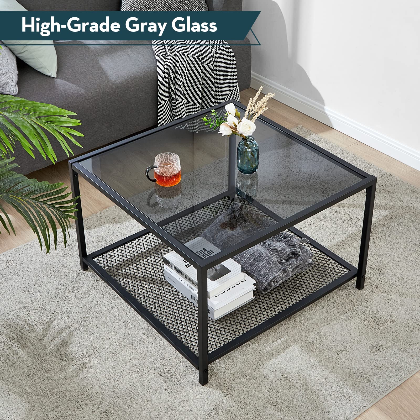 SAYGOER Modern Glass Coffee Table with Storage Shelf - Round Living Room Center Table for Small Spaces | Perfect for Apartments, Lounges & Home Decor