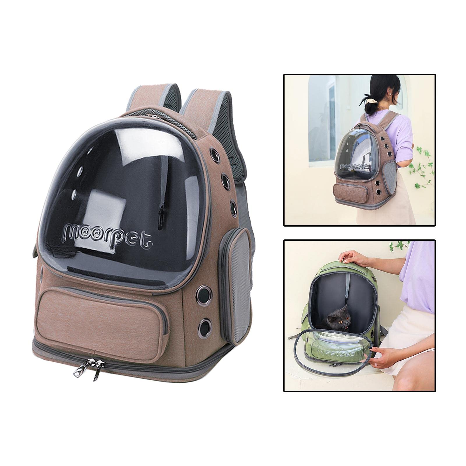 Enakshi Transparent Cat Carrier Backpack for Small Pets - Portable & Lightweight for Hiking, Travel, Vet Visits | Pet Supplies for Cats & Small Dogs | Durable Khaki Tote with Ventilation Windows