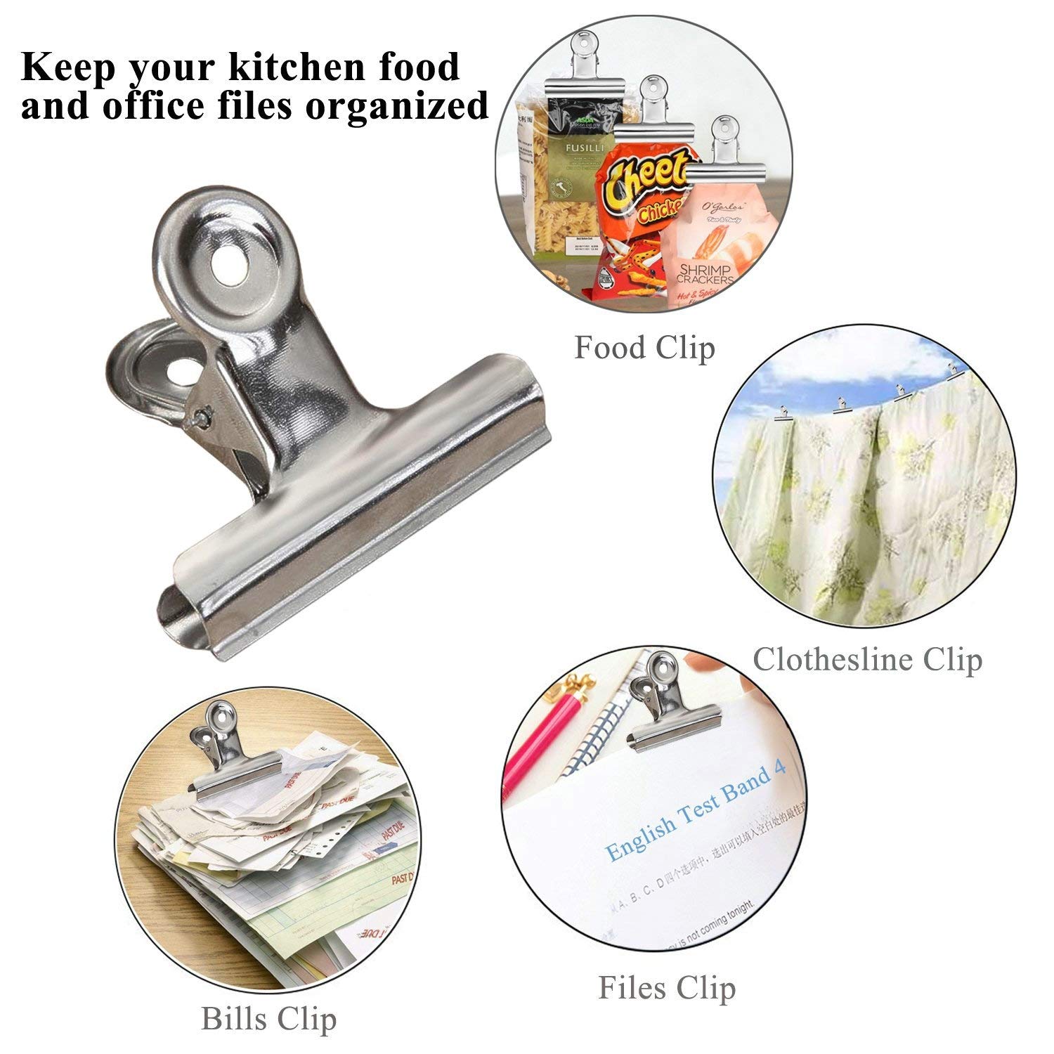 18-Pack Heavy Duty Stainless Steel Chip Clips - 3 Sizes Multi-Purpose Food Bag Clips for Kitchen, Office & School - Airtight Seal for Snacks, Chips, Cereal & More - Perfect for Organizing, Sealing Bags & Hanging Items