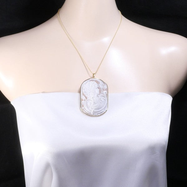 18K Yellow Gold Shell Cameo Pendant & Brooch - Vintage Two-Way Convertible Jewelry for Women - Perfect for Weddings, Parties & Special Occasions