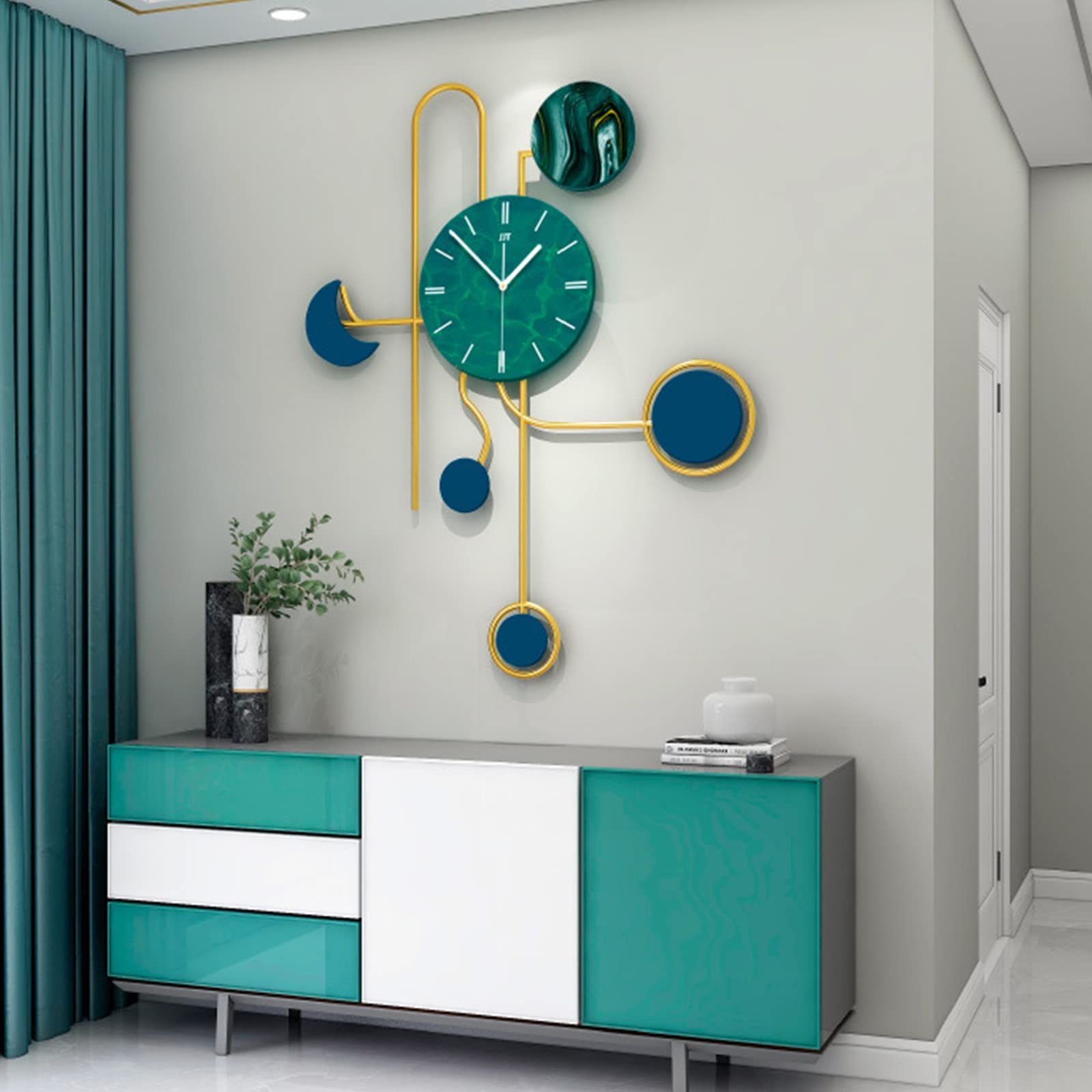 DEWE Modern Sun and Moon Wall Clock - Silent Quartz Decorative Clock for Home, Office & Kitchen | Perfect for Bedroom Decor, Living Room & Workspace