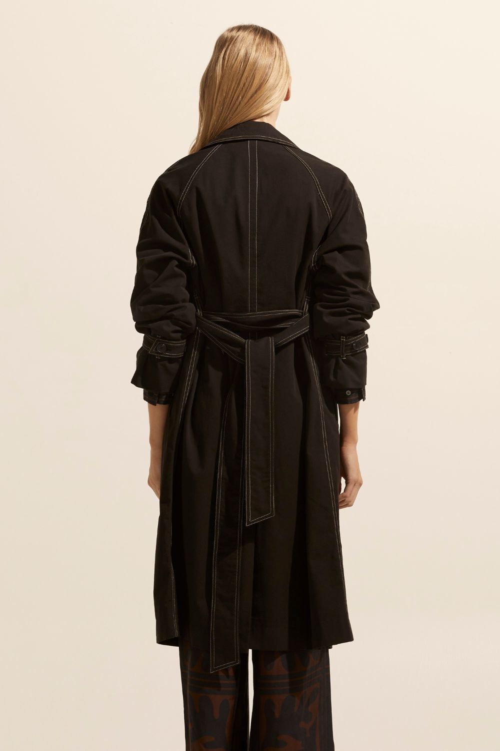 Agent Black Contrast Stitch Trench Coat for Women - Stylish Waterproof Long Coat with Belt - Perfect for Office, Travel & Fall Fashion