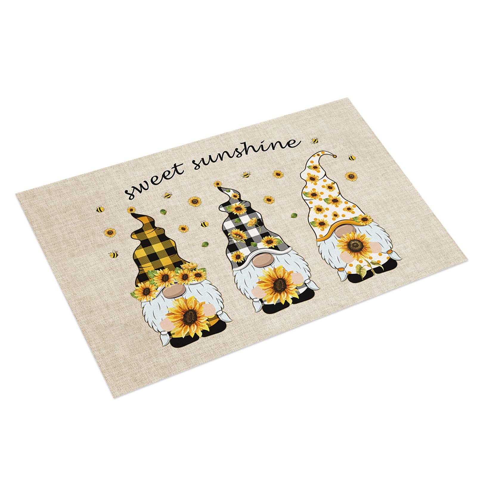 Non-Slip Sunflower Gnome Floor Mat - Water Absorbent Entry Door Mat & Bathroom Rug (Beige, One Size) - Perfect for Home, Office, and Indoor/Outdoor Use