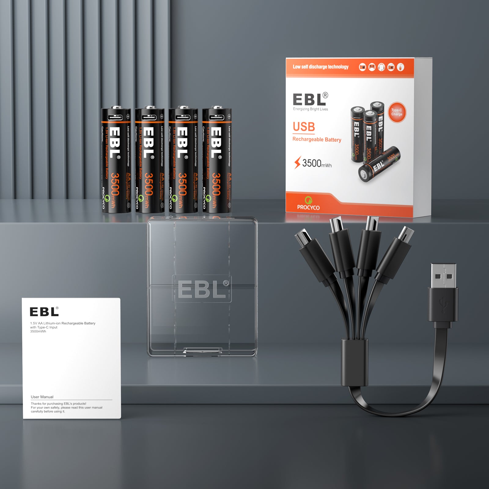 EBL 4-Pack Rechargeable AA Lithium Batteries 3500mWh with USB-C Cable - Long-Lasting Power for Cameras, Flashlights, Gaming Controllers & Smart Home Devices