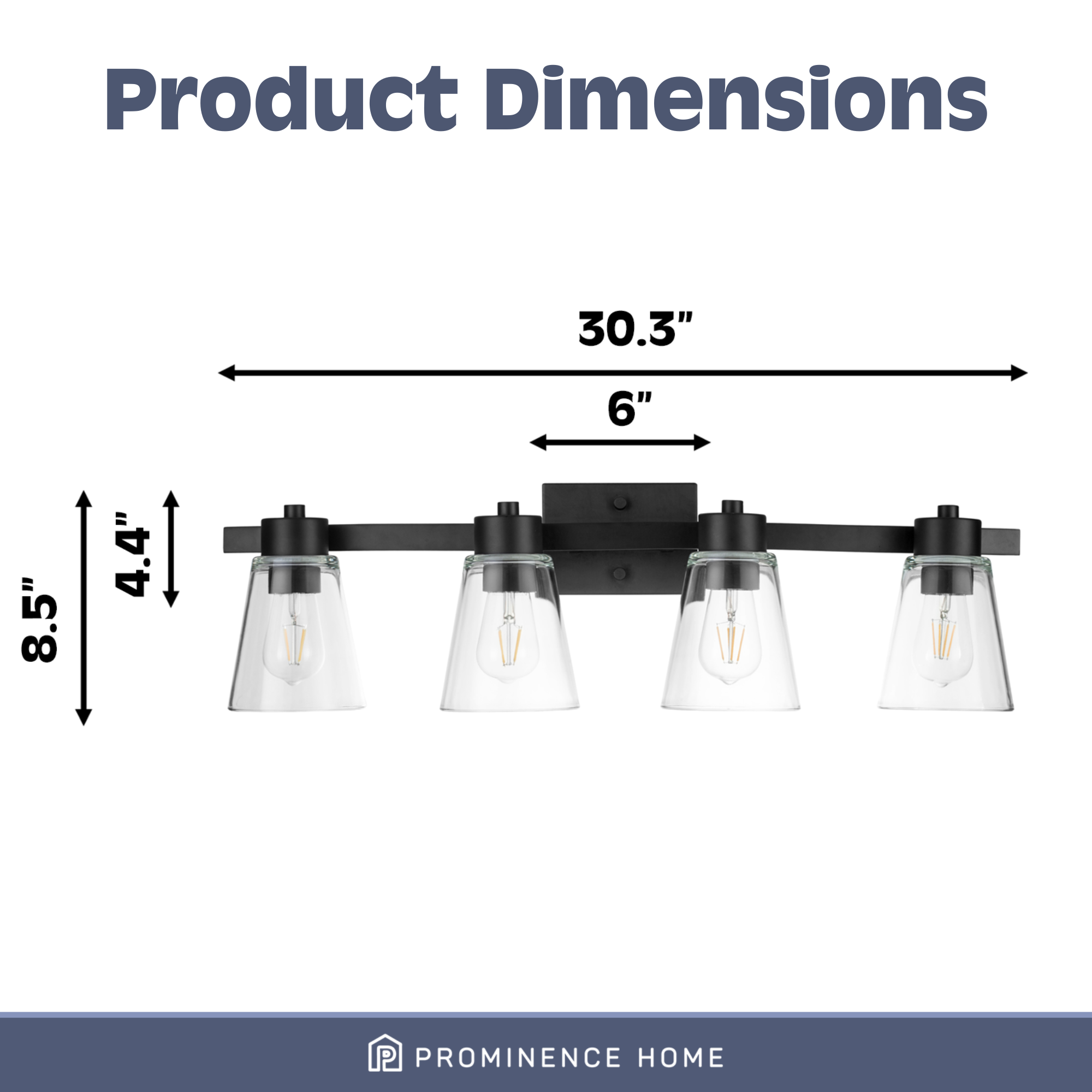 Fairendale 4-Light Vanity Light with Clear Glass Shade in Matte Black - Perfect for Bathroom, Bedroom, and Dressing Room Lighting