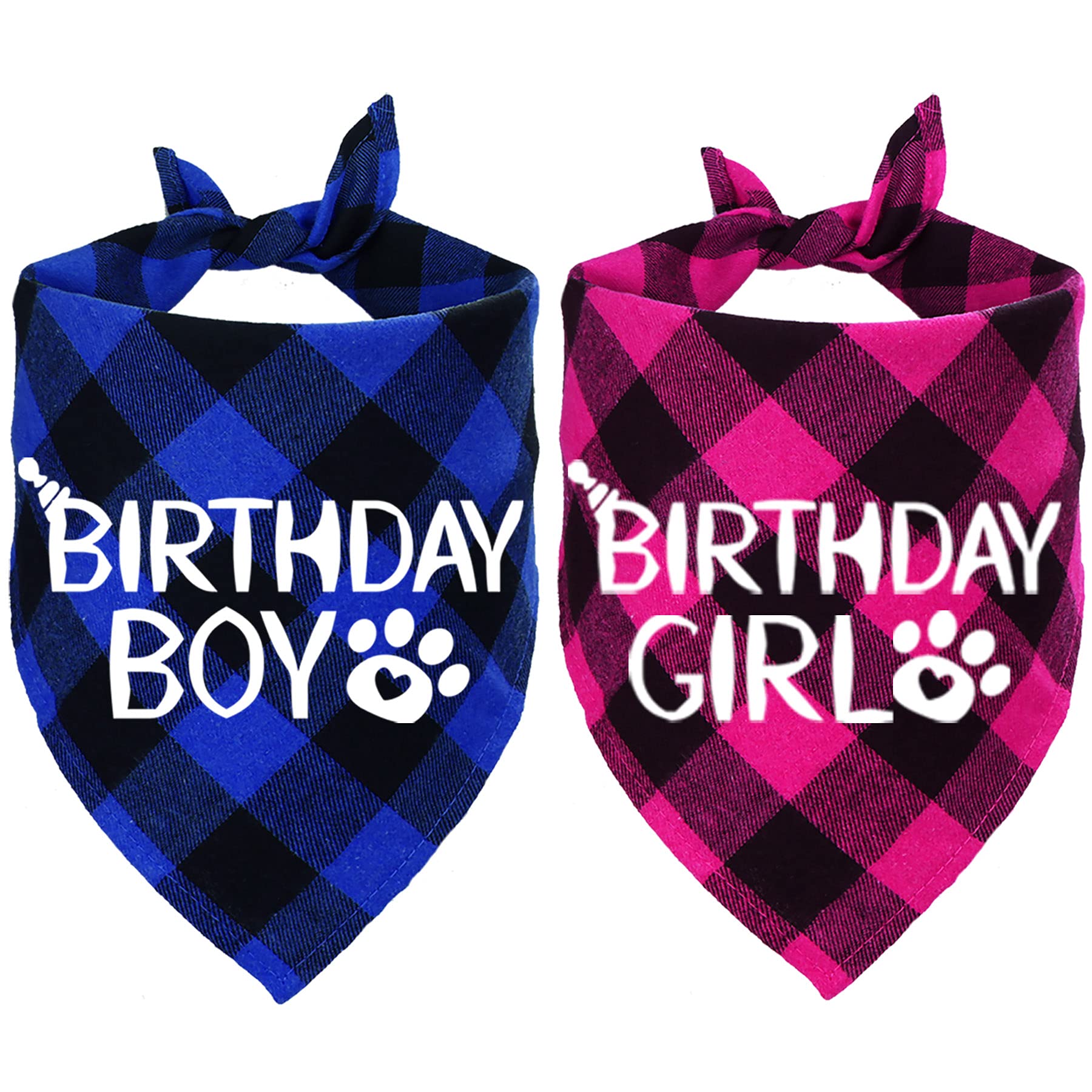 STMK 2 Pack Dog Birthday Bandanas - Cute Plaid Triangle Scarves for Birthday Boy & Girl Puppies | Perfect for Dog Birthday Parties, Photo Shoots & Special Occasions