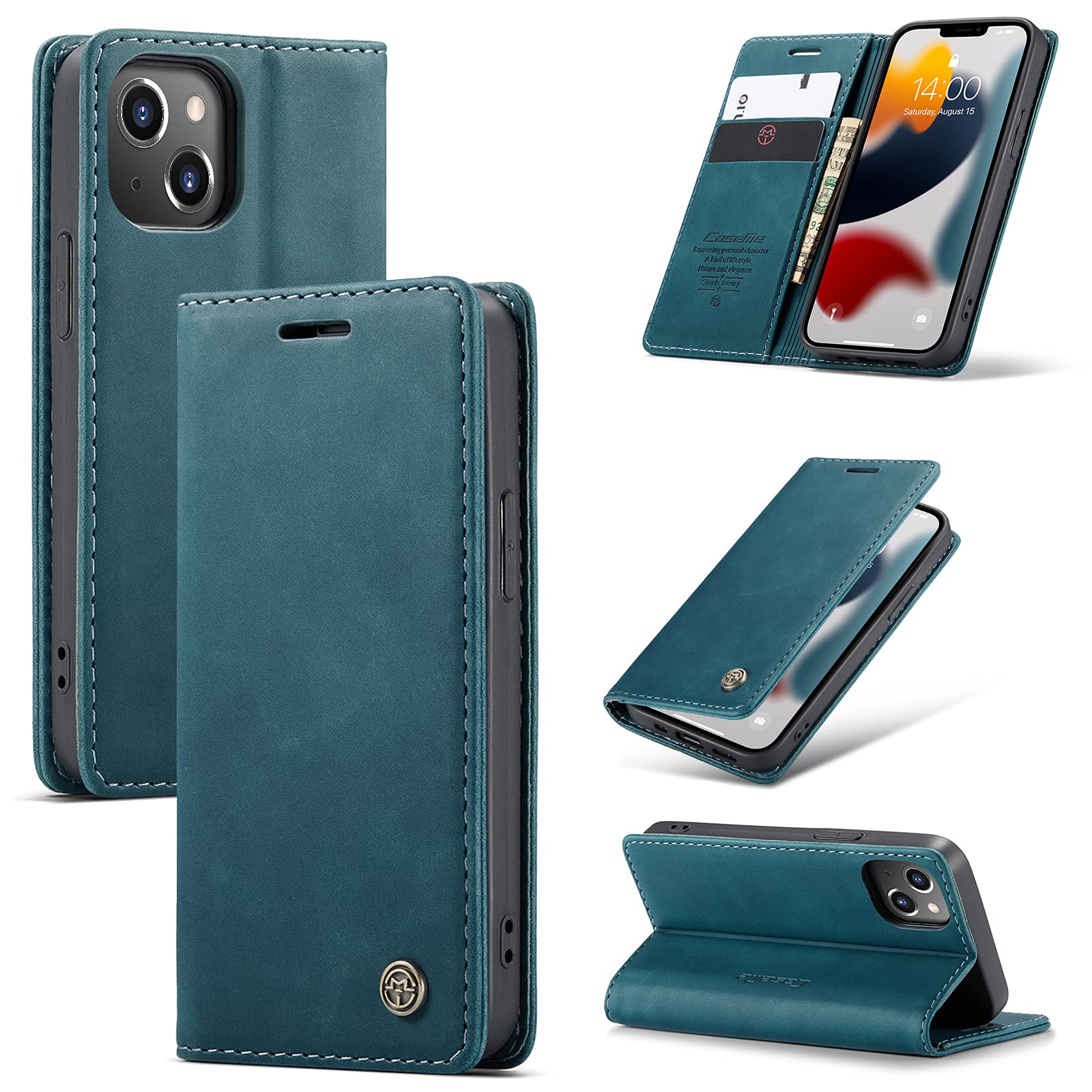 Premium PU Leather Wallet Case for iPhone 13 Mini 5.4 inch - Vintage Matte Flip Cover with Card Slots & Magnetic Closure | Shockproof Stand Function Folio for Full Protection (Blue) | Perfect for Daily Use, Travel & Hands-Free Viewing