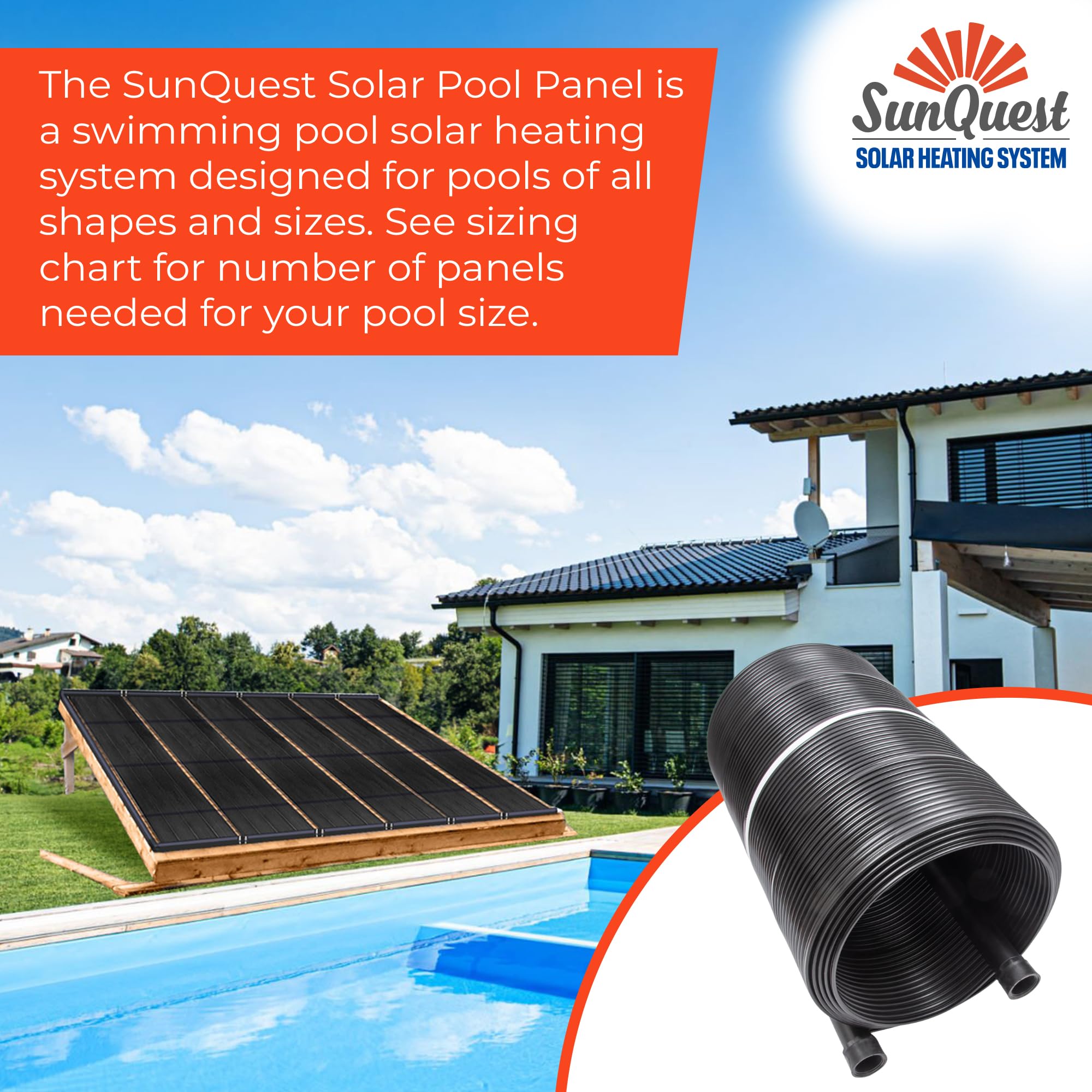 SunQuest Solar Pool Heater Panels - 2 (2ft x 20ft) Solar Collectors with Diverter Kit - Efficient Solar Water Heating System for Above Ground & Inground Pools - DIY Polypropylene UV-Resistant Panels - Perfect for Extending Swimming Season & Reducing Energy Costs