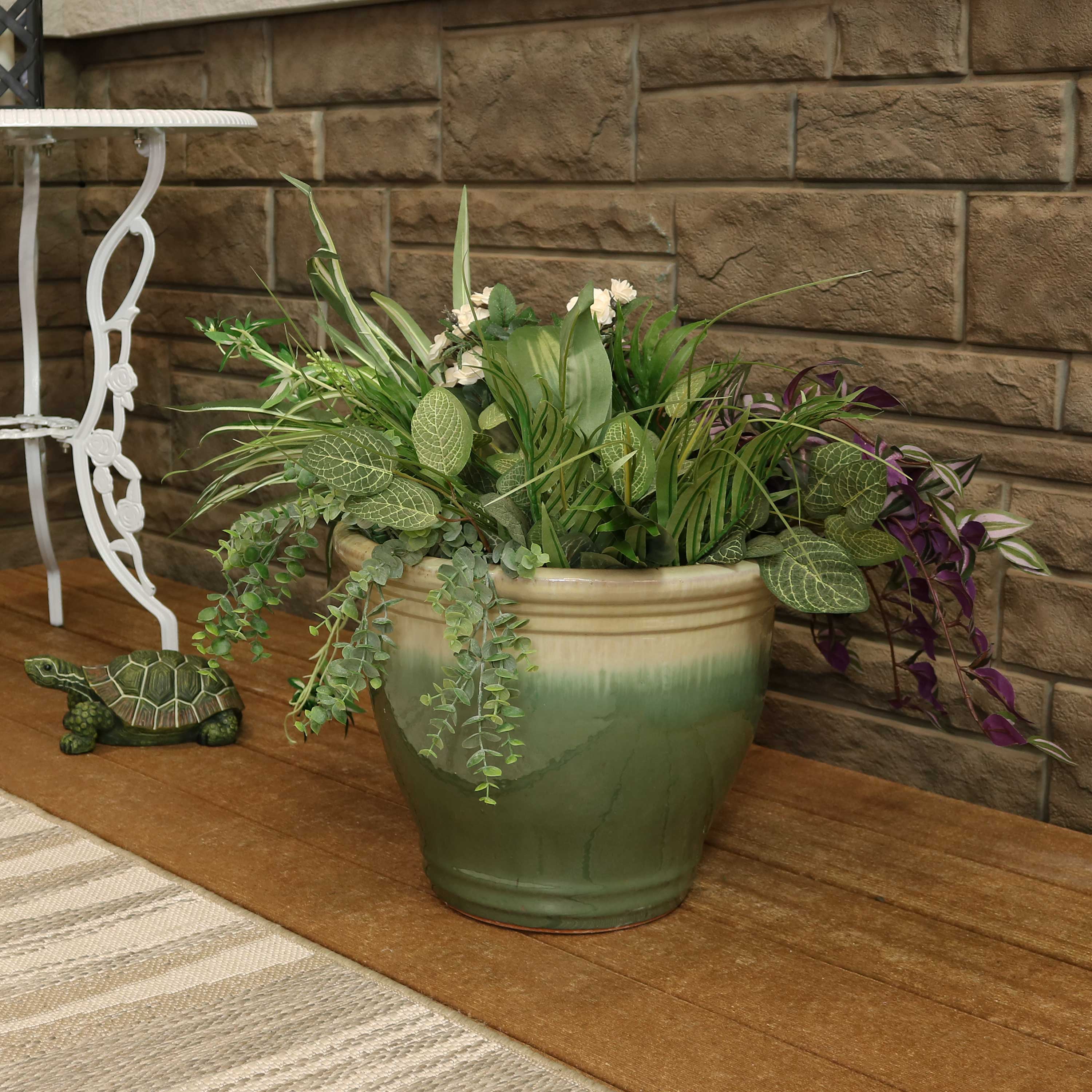 Sunnydaze Studio Round Glazed Ceramic Planter with Drainage Hole - Indoor/Outdoor Flower Pot for Plants, Succulents, Herbs - Perfect for Home, Garden, Patio, and Balcony Decor