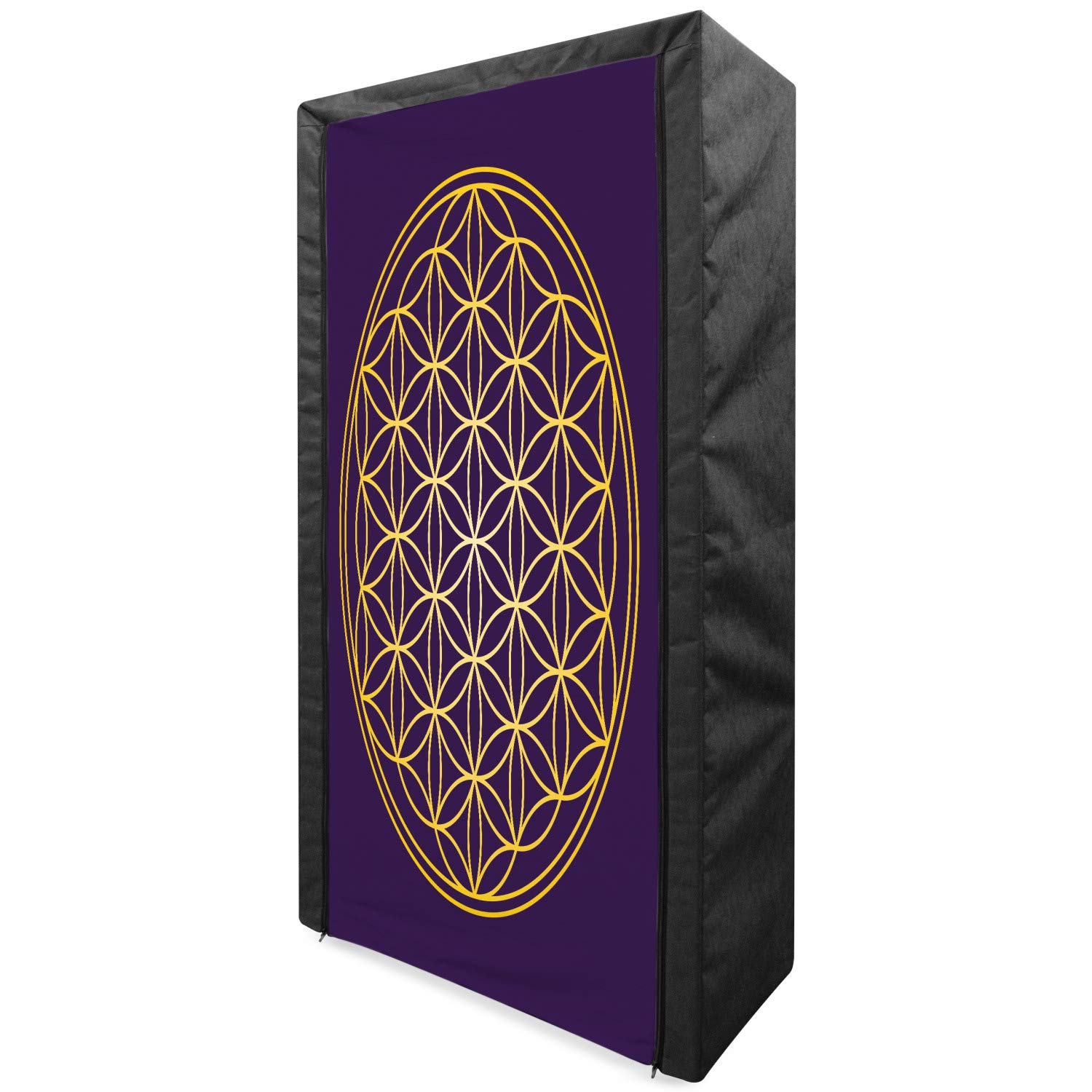 Ambesonne Abstract Portable Fabric Wardrobe - Geometric Curved Circles Design with Shelves, 33.5 Inch Clothing Organizer & Storage Closet in Dark Purple & Earth Yellow | Perfect for Bedroom, Dorm, or Small Space Organization