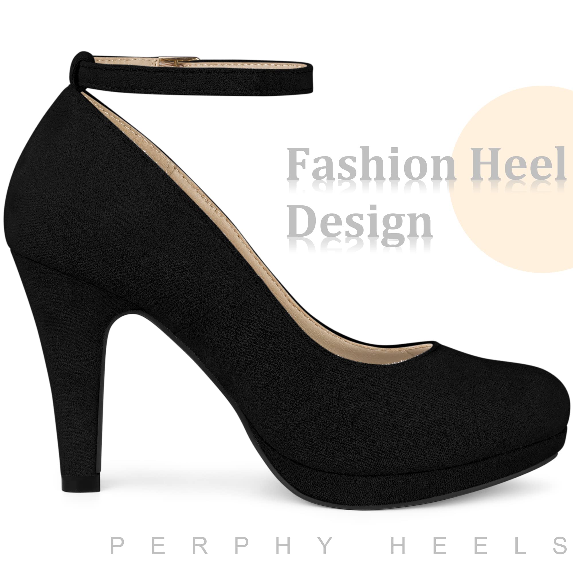 Perphy Women's Mary Jane Pumps - Round Toe Stiletto Heels for Dressy Occasions, Work & Date Nights