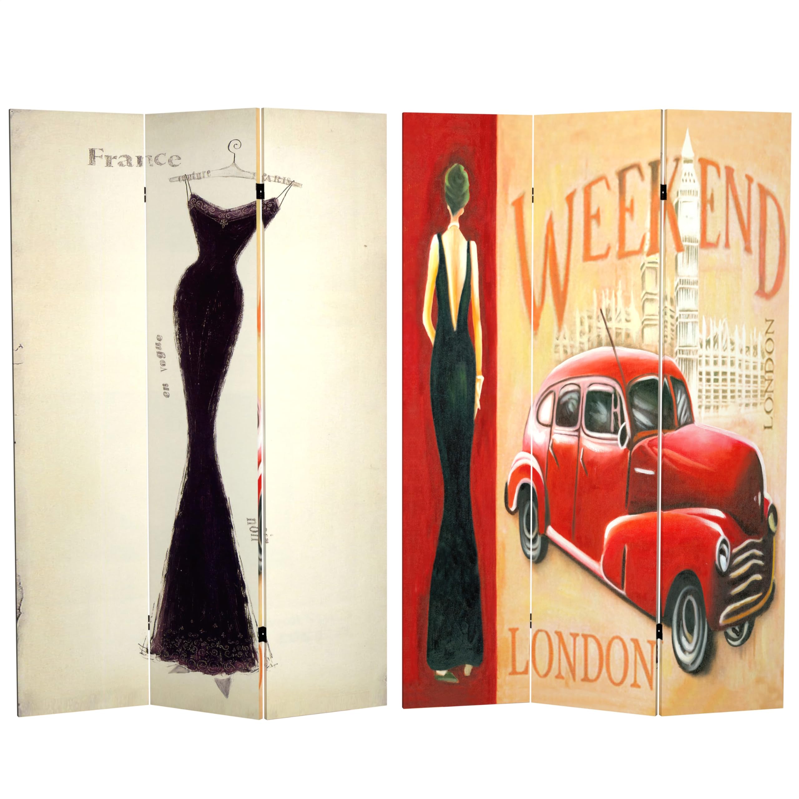 Vintage Red Lantern 6 ft. Tall Double Sided Canvas Room Divider - 71 Inch Height, 3 Panel Folding Privacy Screen for Home, Office, and Event Decor (London Style) | Perfect for Living Room Partition, Wedding Backdrop, and Photo Booth Background