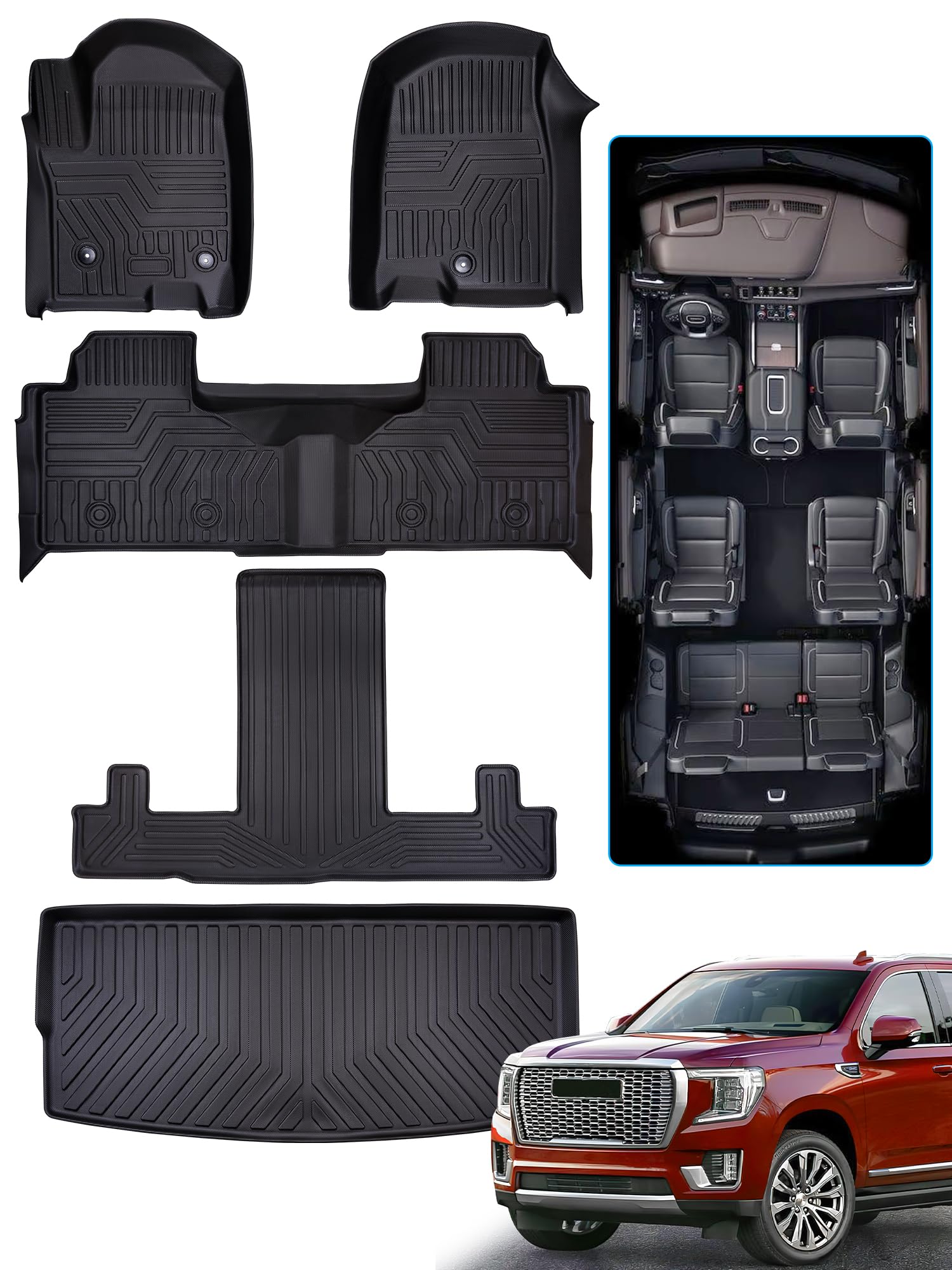 2021-2024 GMC Yukon & Chevrolet Tahoe All-Weather Floor Mats & Cargo Liner - Perfect Fit for Yukon/Yukon Denali/Tahoe with Bucket Seats | Heavy Duty Protection for Mud, Snow & Spills | Ideal for Family Road Trips & Outdoor Adventures