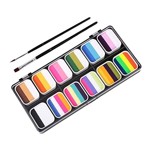 12 Color Face & Body Paint Set - Halloween Makeup Palette with Brushes for Cosplay, Kids & Adults - Perfect for Halloween Costumes, Christmas Parties & Themed Events