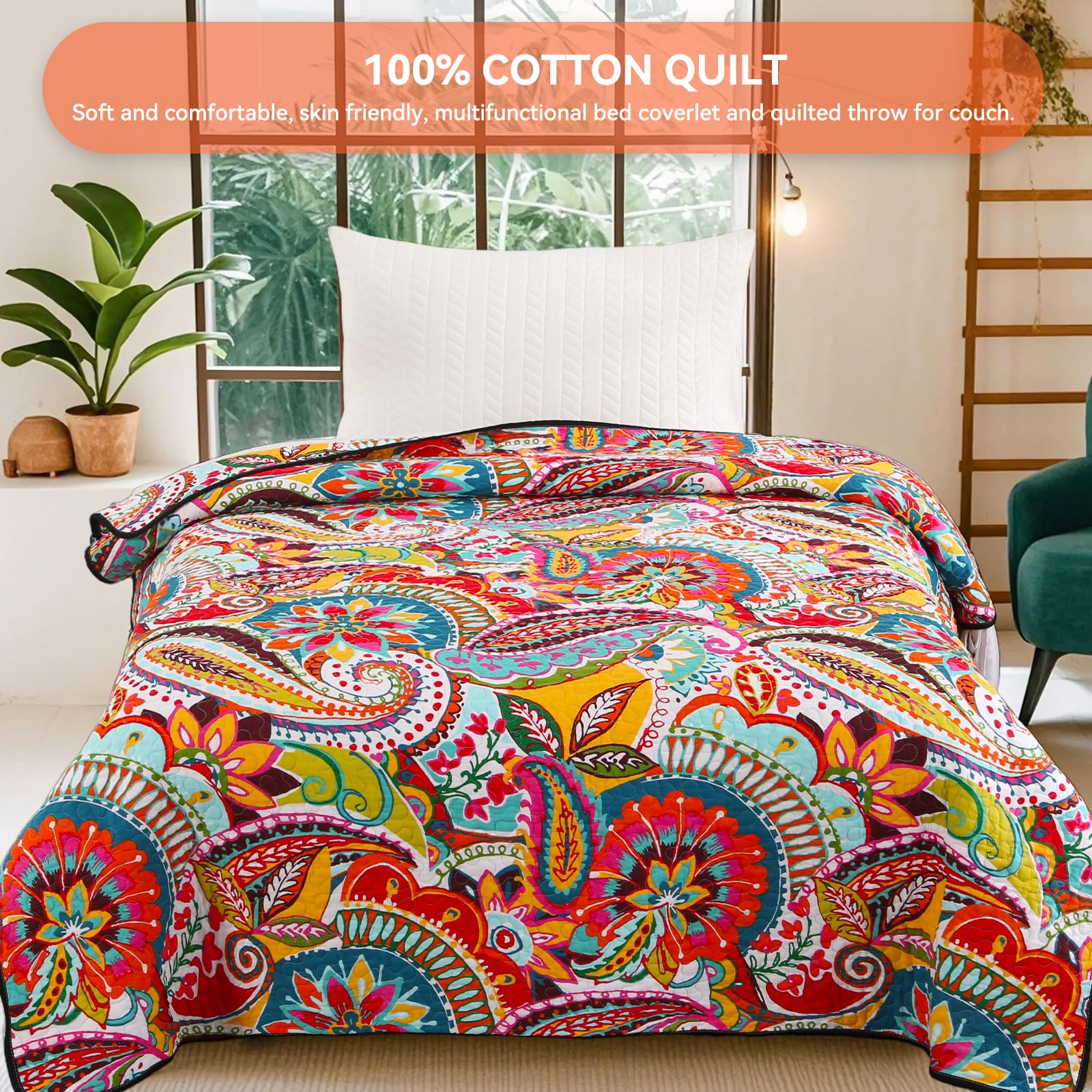 Qucover Cotton Quilted Throw Blanket 50