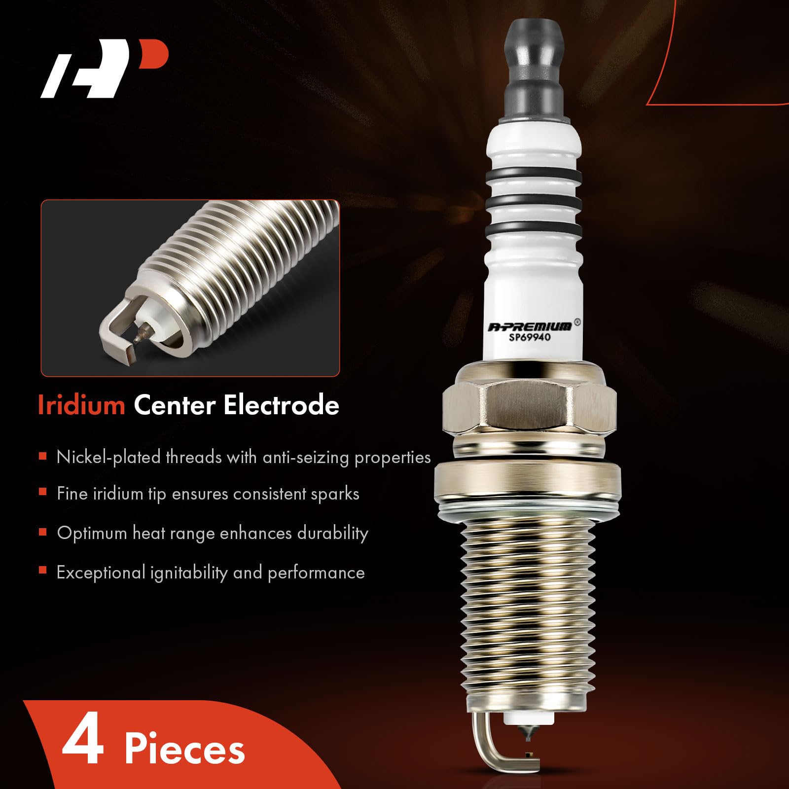Premium Iridium Platinum Spark Plugs for Honda CR-V CRV 2002-2009, Civic 2002-2005, Accord 2003-2007, Element 2003-2011 & Acura TSX 2004-2008, CSX 2006-2011 - 2.0L 2.4L Engine - Pack of 4 - Improve Fuel Efficiency & Engine Performance for Daily Driving & Long Trips