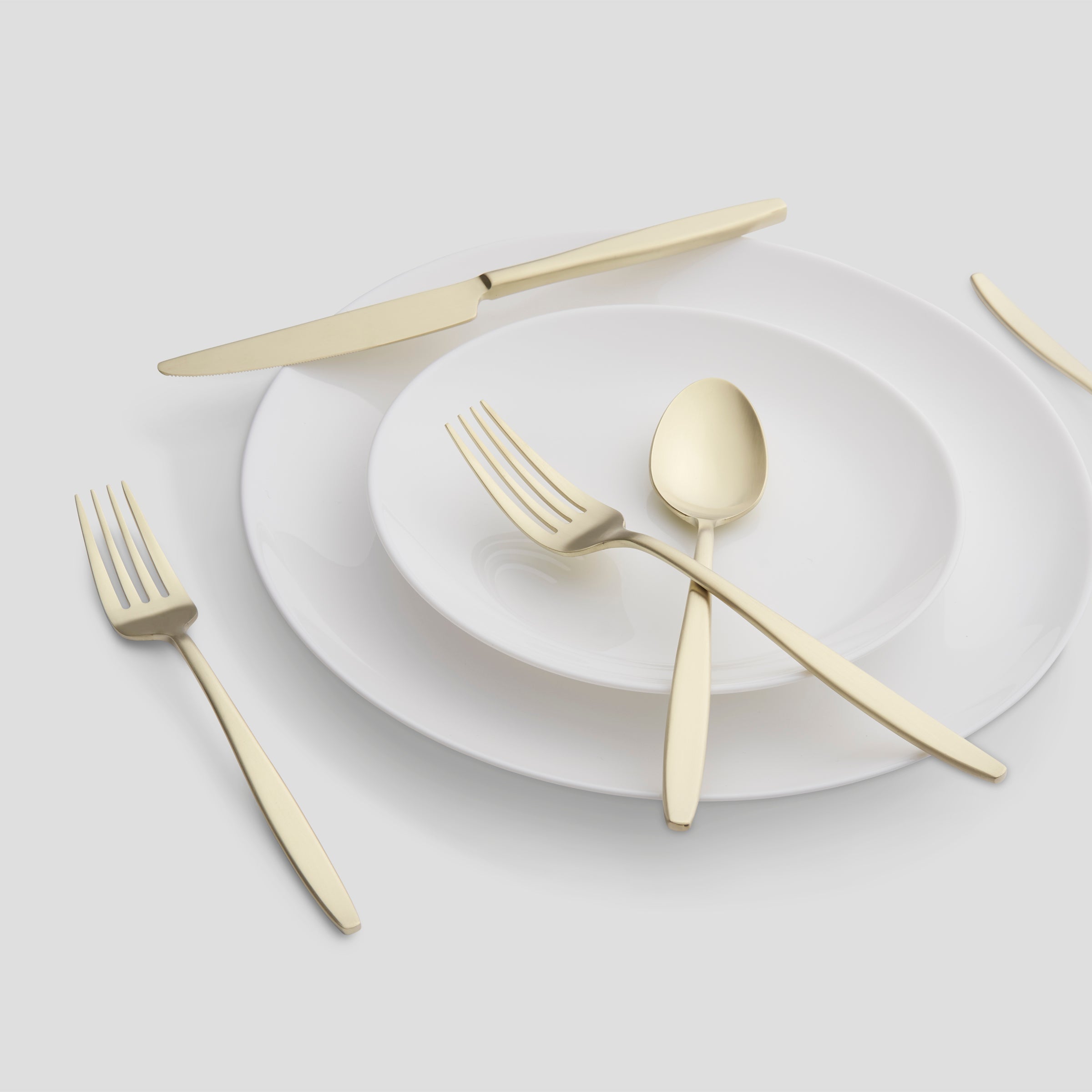 Nylah Champagne Satin 20-Piece Flatware Set - Elegant Stainless Steel Cutlery for Fine Dining, Wedding Gifts & Formal Dinner Parties