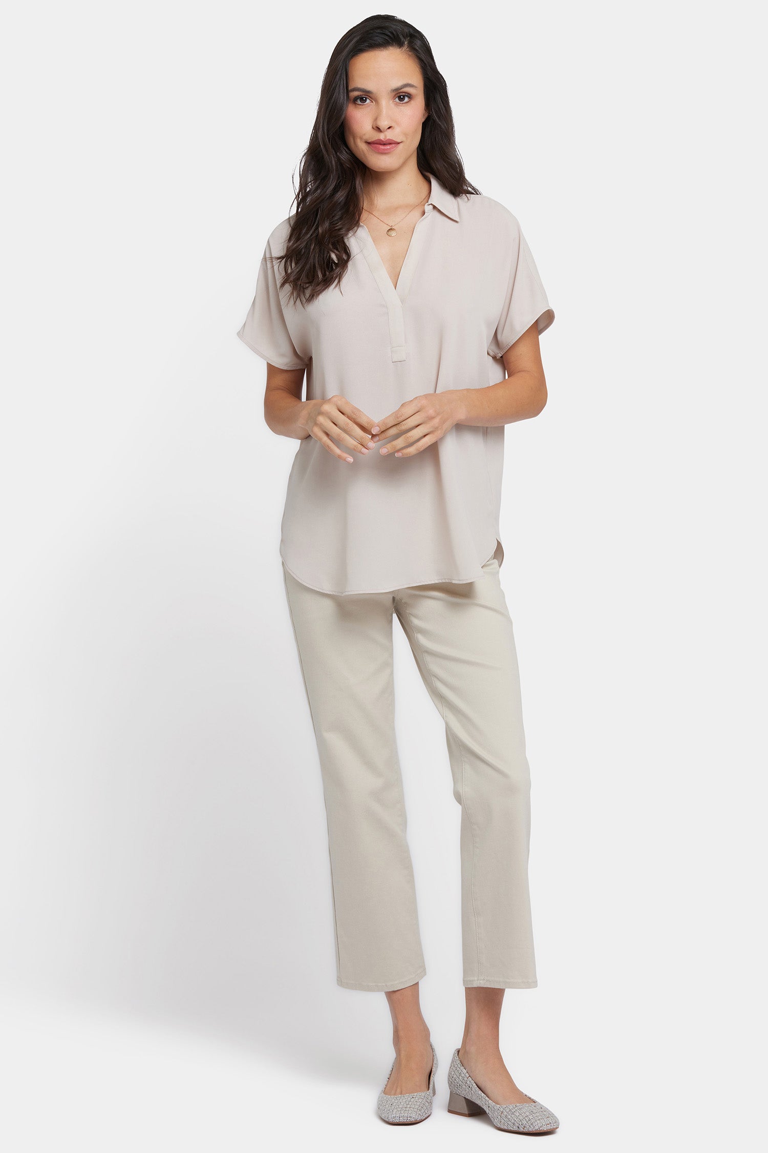 Becky Short Sleeve Blouse with Feather Design - Women's Fashion Top for Casual Wear, Office & Date Night