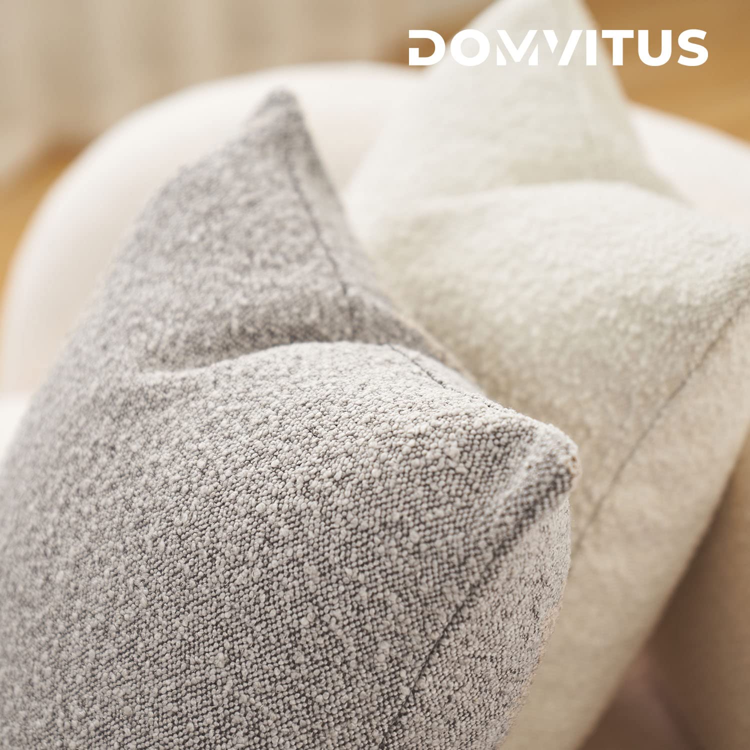 DOMVITUS 20x20 Inch Luxury Boucle Throw Pillow Covers - Soft Decorative Cushion Case for Sofa, Bed, Living Room & Couch - Accent Pillow Cover for Home Decor - 1PC Sand Grey - Perfect for Cozy Living Spaces and Modern Interior Design