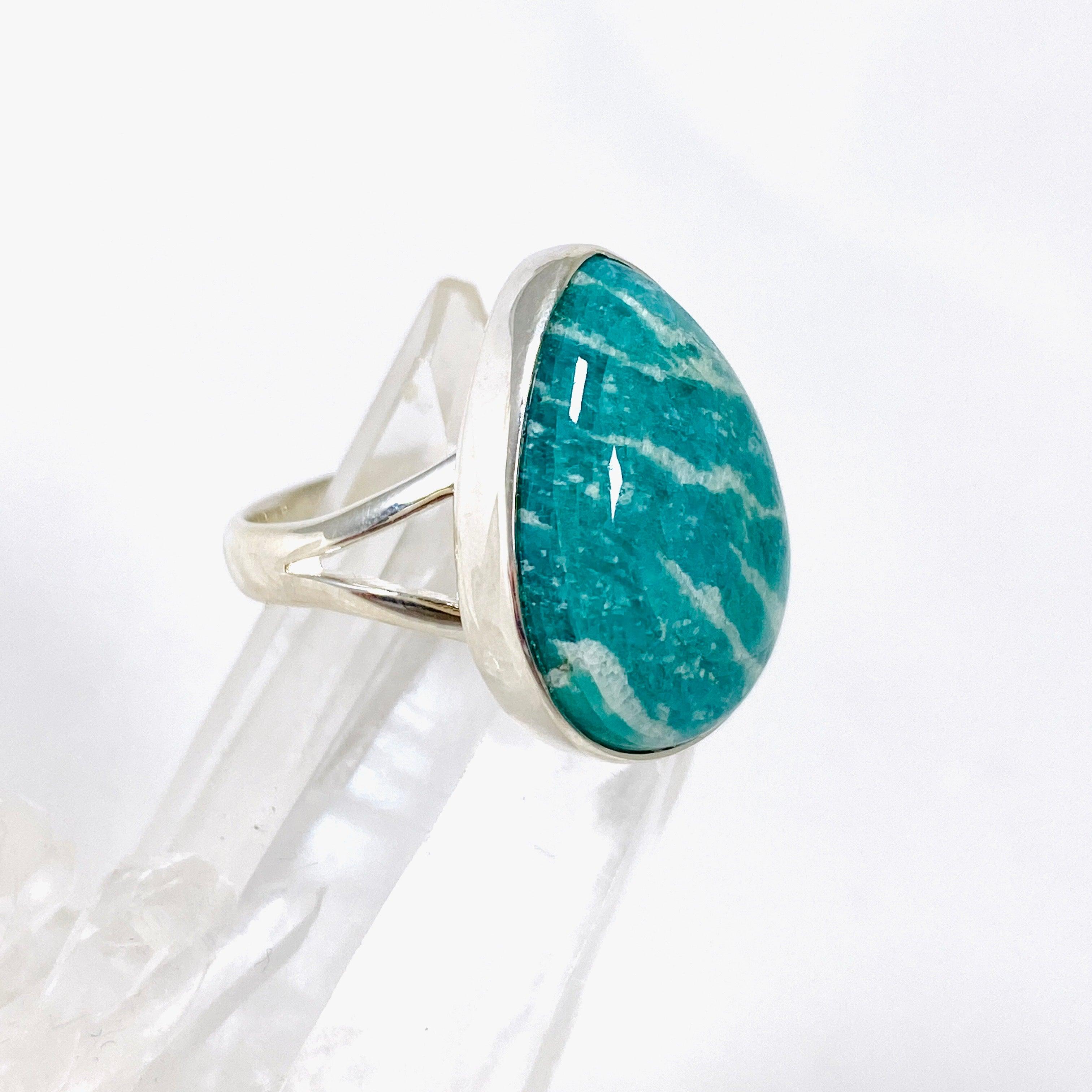 Amazonite Teardrop Ring - Size 8 - KRGJ2892 - Elegant Handmade Jewelry for Women, Perfect for Weddings, Parties & Everyday Wear