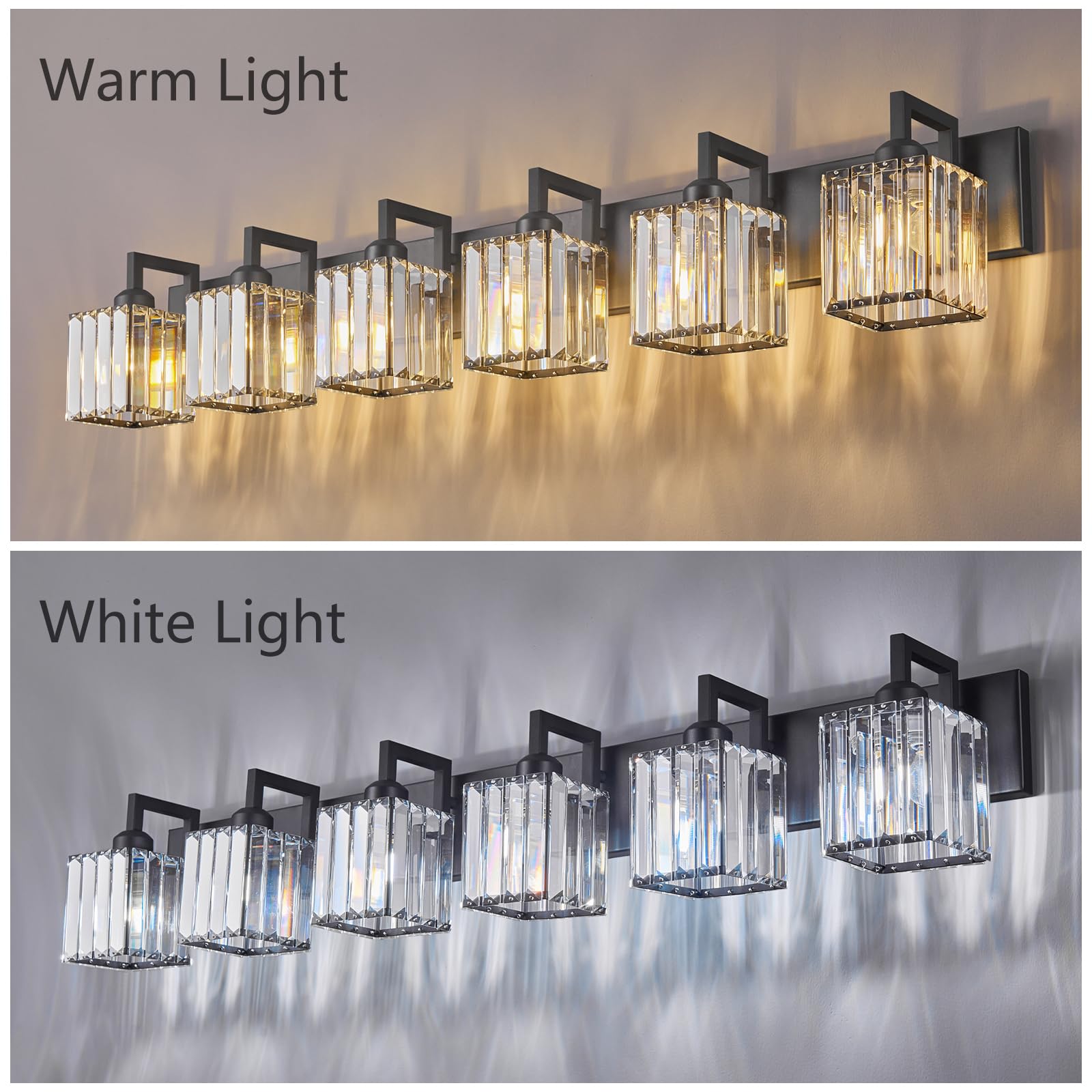 Modern Black Crystal Bathroom Vanity Light - 6-Lights Wall Lamp for Elegant Bathrooms