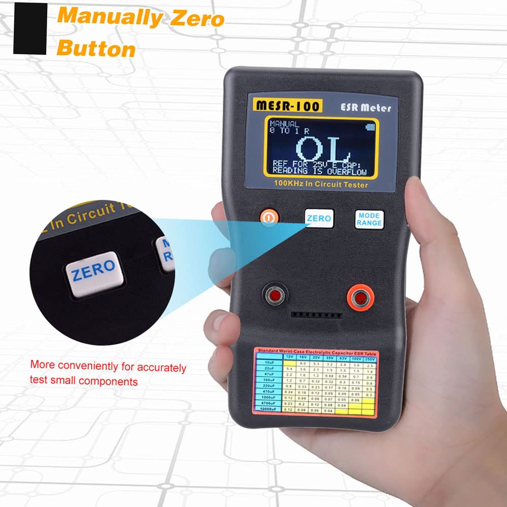 Aoresac MESR-100 ESR Capacitor Tester - Professional Low Ohm Meter (0.01-100Ω) for Measuring Internal Resistance & Capacitance - Includes SMD Test Clip - Ideal for Electronics Repair, PCB Testing & DIY Projects