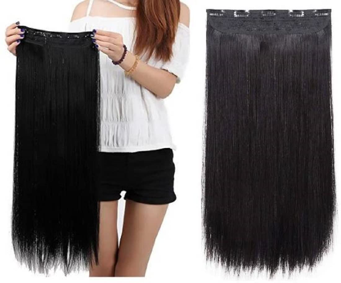 Abrish Long Straight Synthetic Hair Extensions & Wigs for Women - Smooth Silky Black Hair Extensions | Perfect for Daily Wear, Cosplay & Special Occasions