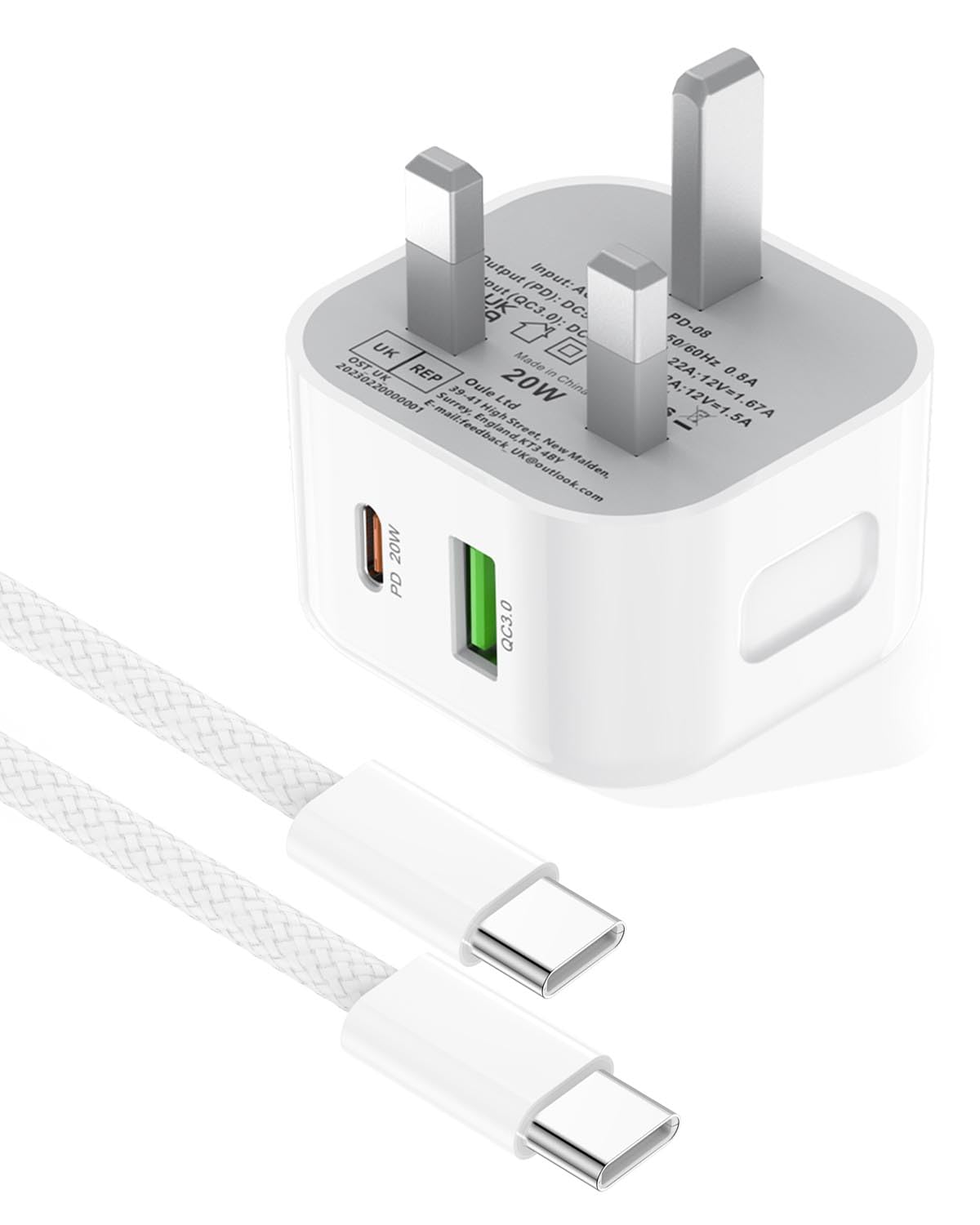 20W Fast Charger for iPhone 15 Pro Max/15/14/13/12 [MFi Certified] - USB C Wall Charger with 2M Nylon Braided Cable - Dual Port PD Power Adapter Compatible with Samsung Galaxy S24/S23/S22, Google Pixel, iPad - Perfect for Home, Office & Travel Charging
