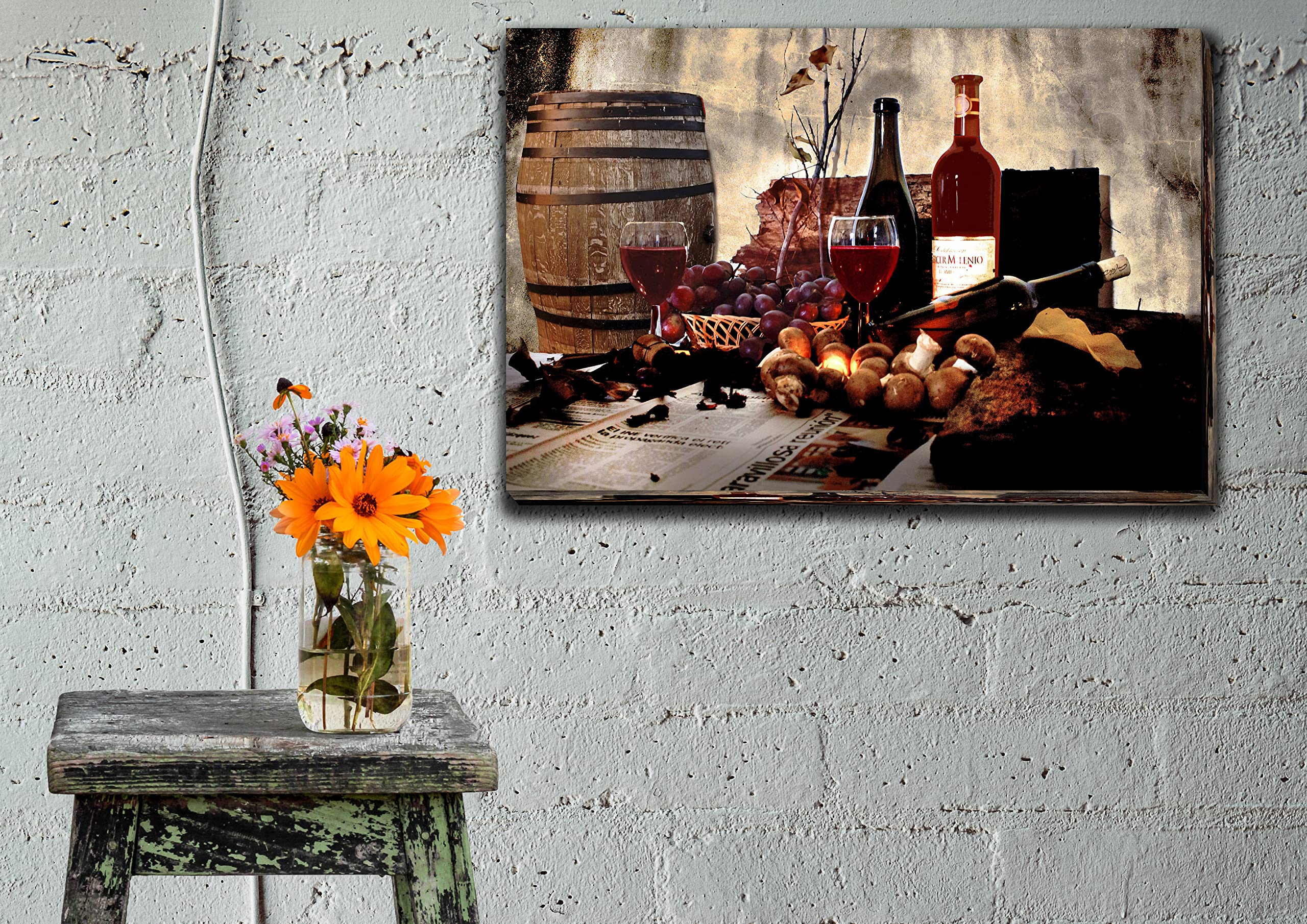 Red Wine Barrel Wall Art Decor - Canvas Painting Print for Kitchen & Dining Room - Wine Theme Wall Decor Set (33x50 inches) - Perfect for Home Bar, Wine Cellar, and Restaurant Decor