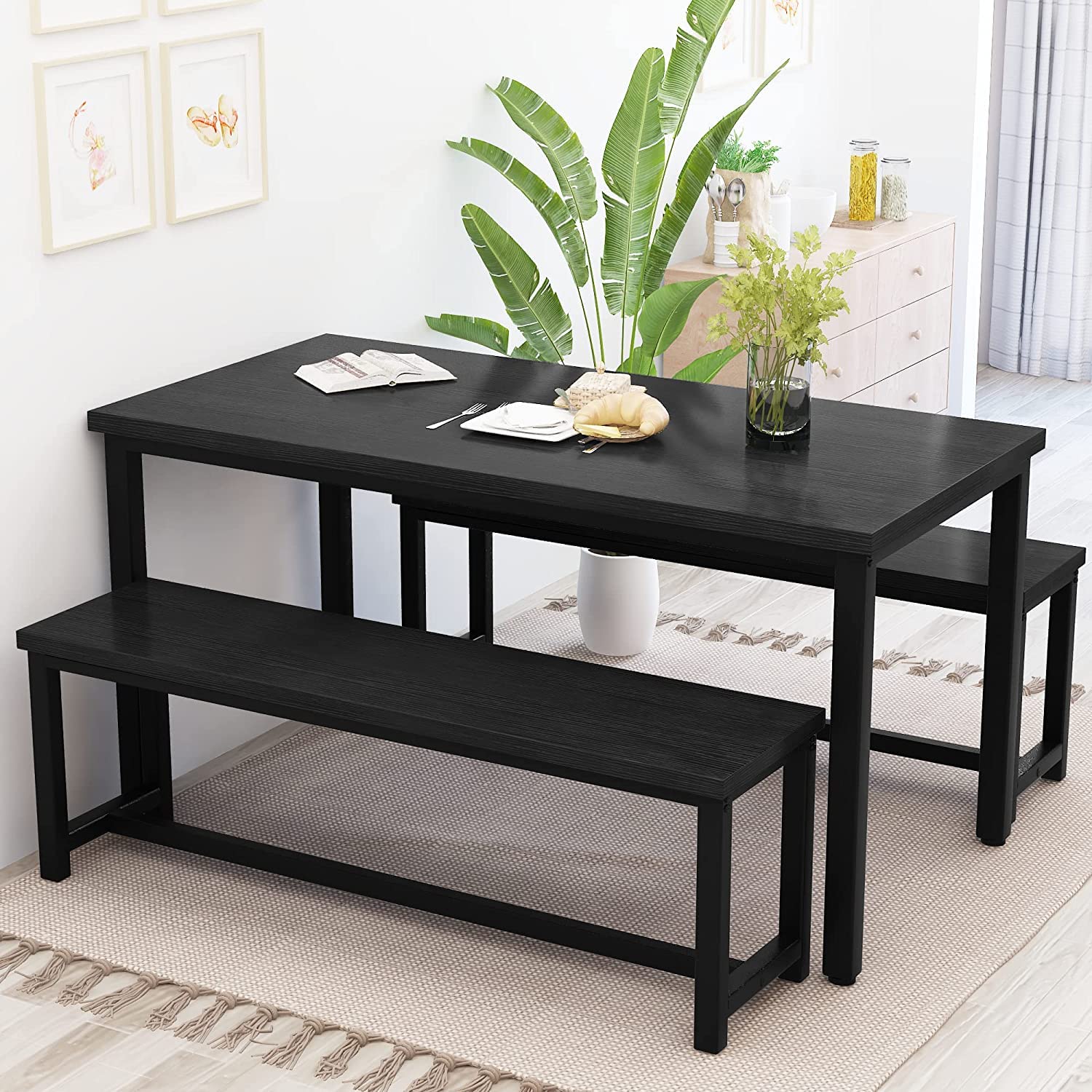 HOOSENG 4-Person Dining Table Set with Bench - 43.3