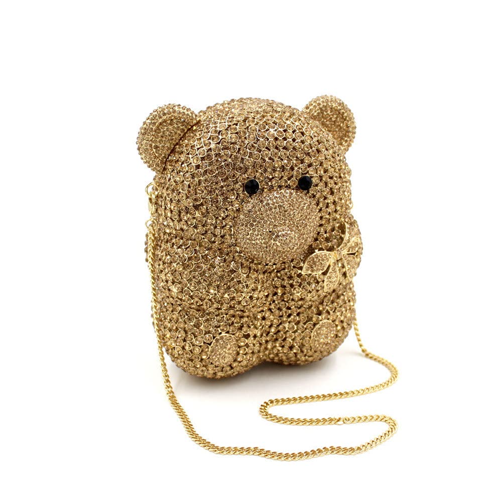 Elegant Bear Evening Bags & Clutches for Women | Rhinestone Minaudiere Animal Purse | Formal Party, Cocktail, Wedding & Special Occasion Handbag