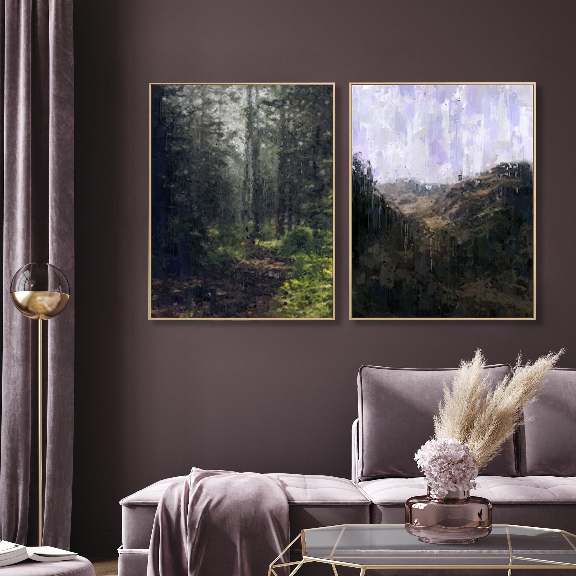 Premium The Valley Canvas Wall Art Set of 2 - Modern Landscape Paintings for Living Room, Bedroom & Office Decor