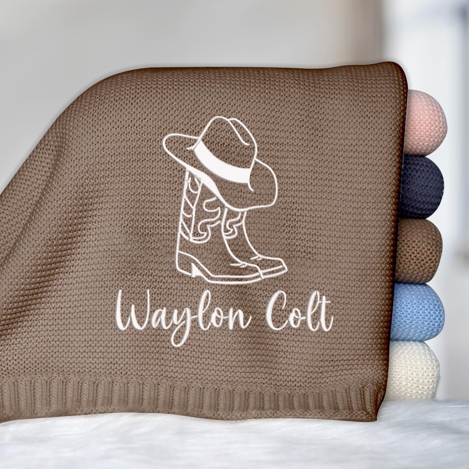 Locobird Personalized Embroidered Baby Blanket with Name - Custom Western Knit Blanket for Boys & Girls - Stroller & Car Seat Blanket - Perfect for Nurseries, Baby Showers & Cowboy-Themed Gifts