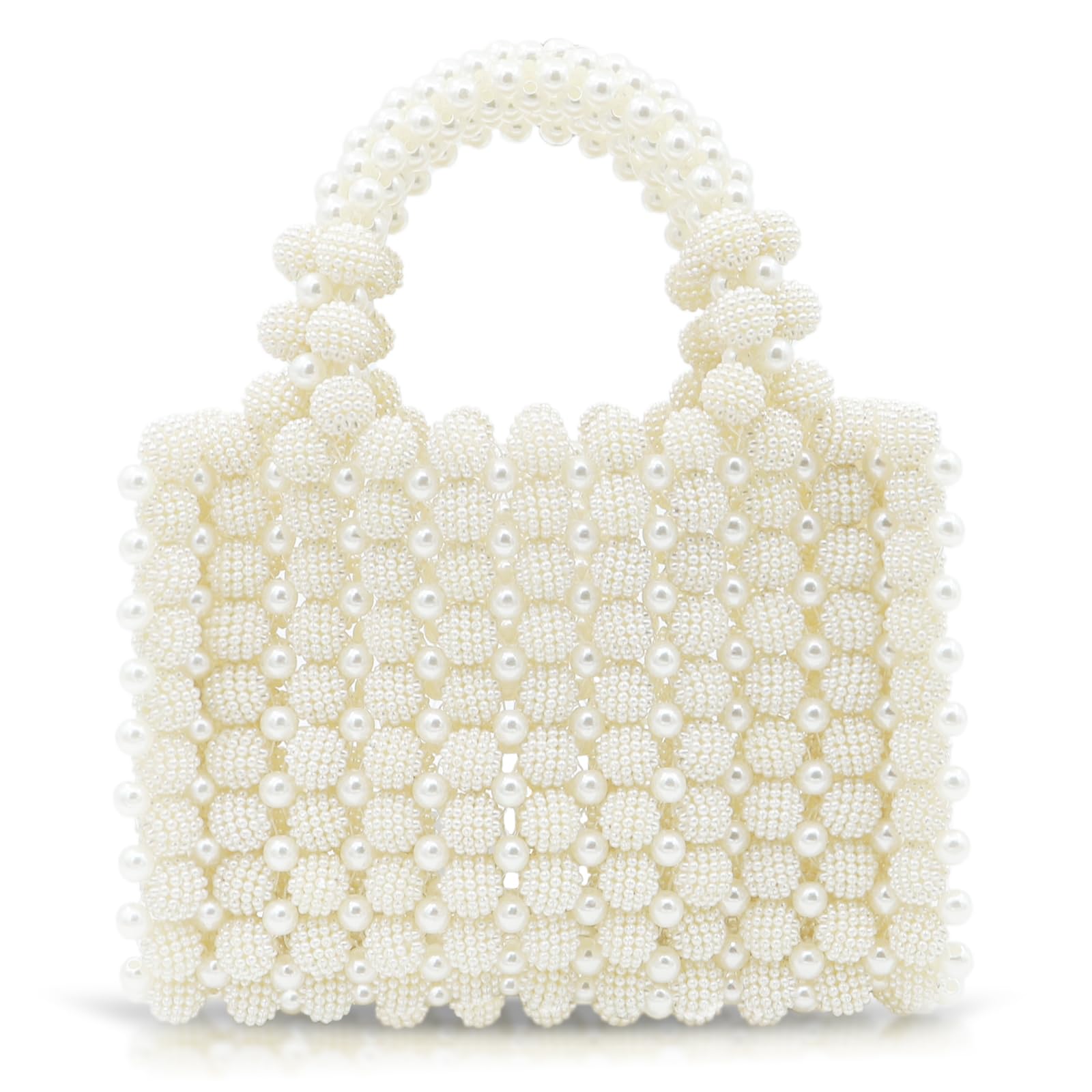 Elegant White Artificial Pearl Clutch Purse for Women - Square Evening Bag for Party, Wedding, Travel & Special Occasions | Perfect Bridal Accessory & Formal Event Handbag
