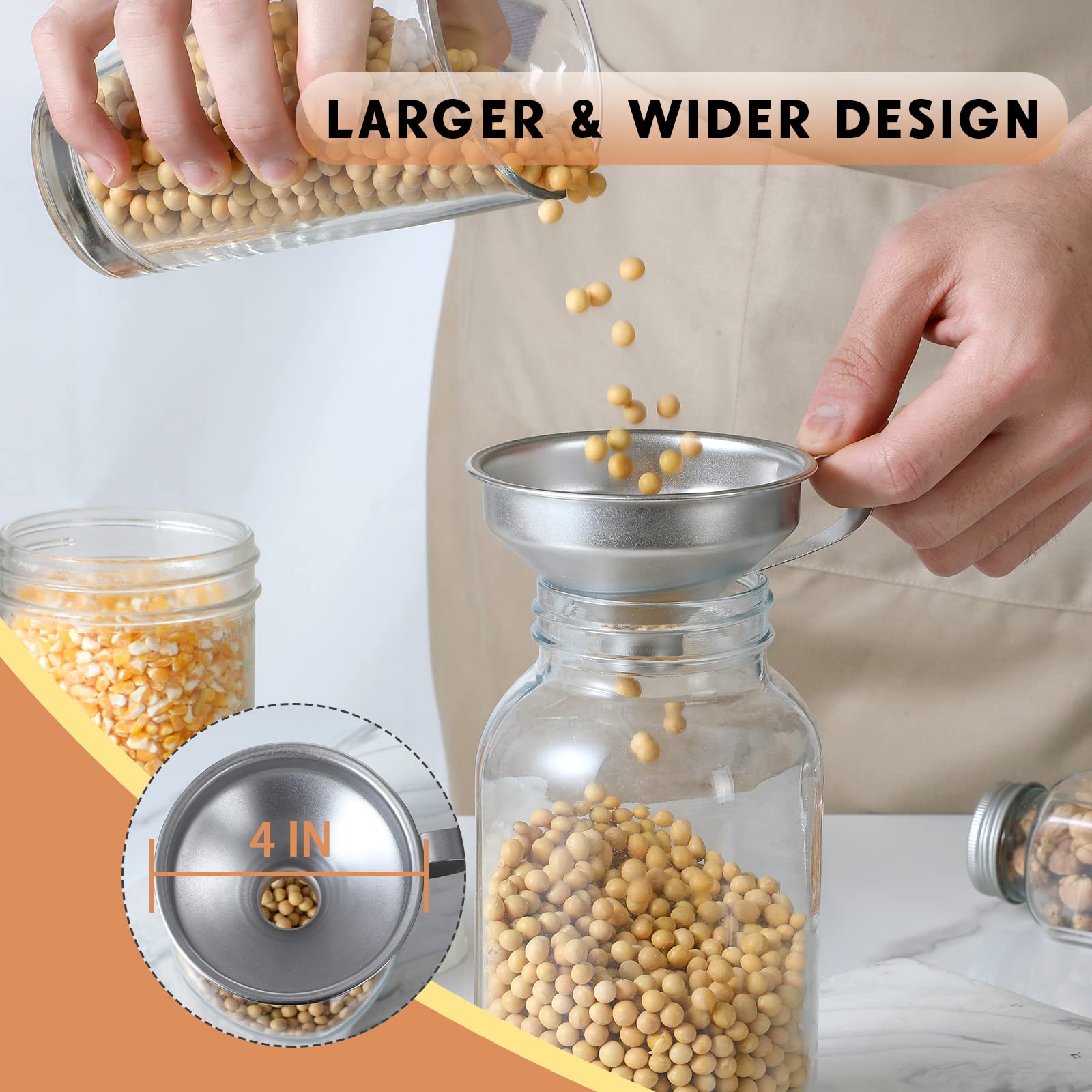 Premium Aozita 18/8 Stainless Steel Spice Funnel with Ergonomic Handle - Professional Kitchen Tool for Transferring Spices to Jars | Ideal for Home Cooking, Baking & Pantry Organization