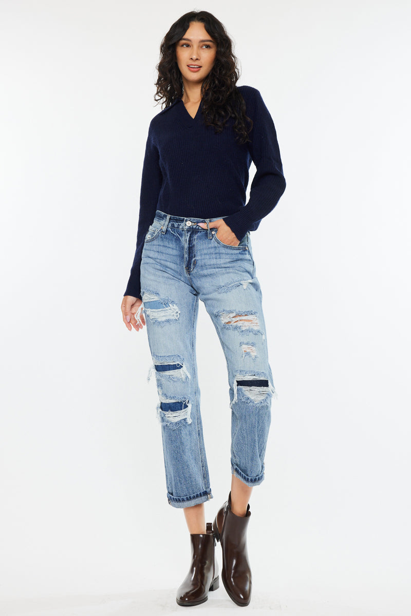 Nicola High Rise Boyfriend Jeans for Women - Comfortable Stretch Denim Pants with Relaxed Fit | Perfect for Casual Outfits, Streetwear & Everyday Wear