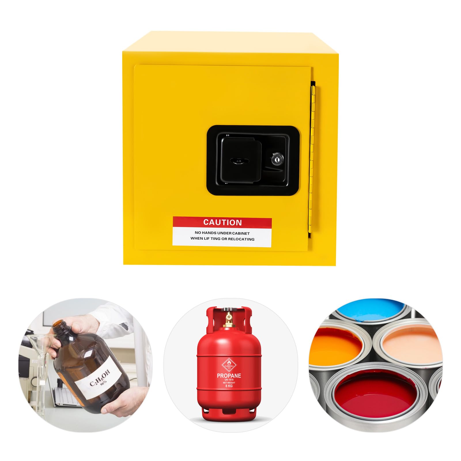 Flammable Liquid Storage Cabinet - 2 Gallon Fireproof Safety Cabinet for Hazardous Chemicals, Leak-Proof Manual Door Design, Cold Rolled Steel Construction, OSHA Compliant Yellow Safety Cabinet for Garage, Workshop & Industrial Use