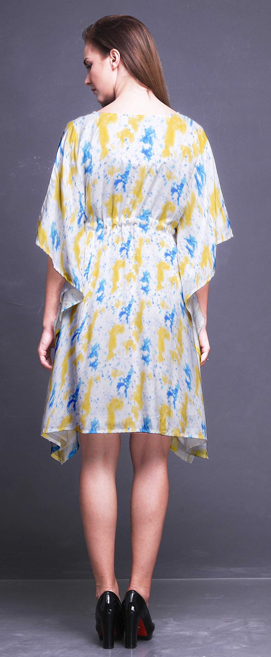 Bimba Women's Short Caftan Midi Dress - Beach Cover Up, Swimwear Wrap, Boho Summer Dress for Pool, Vacation & Resort Wear