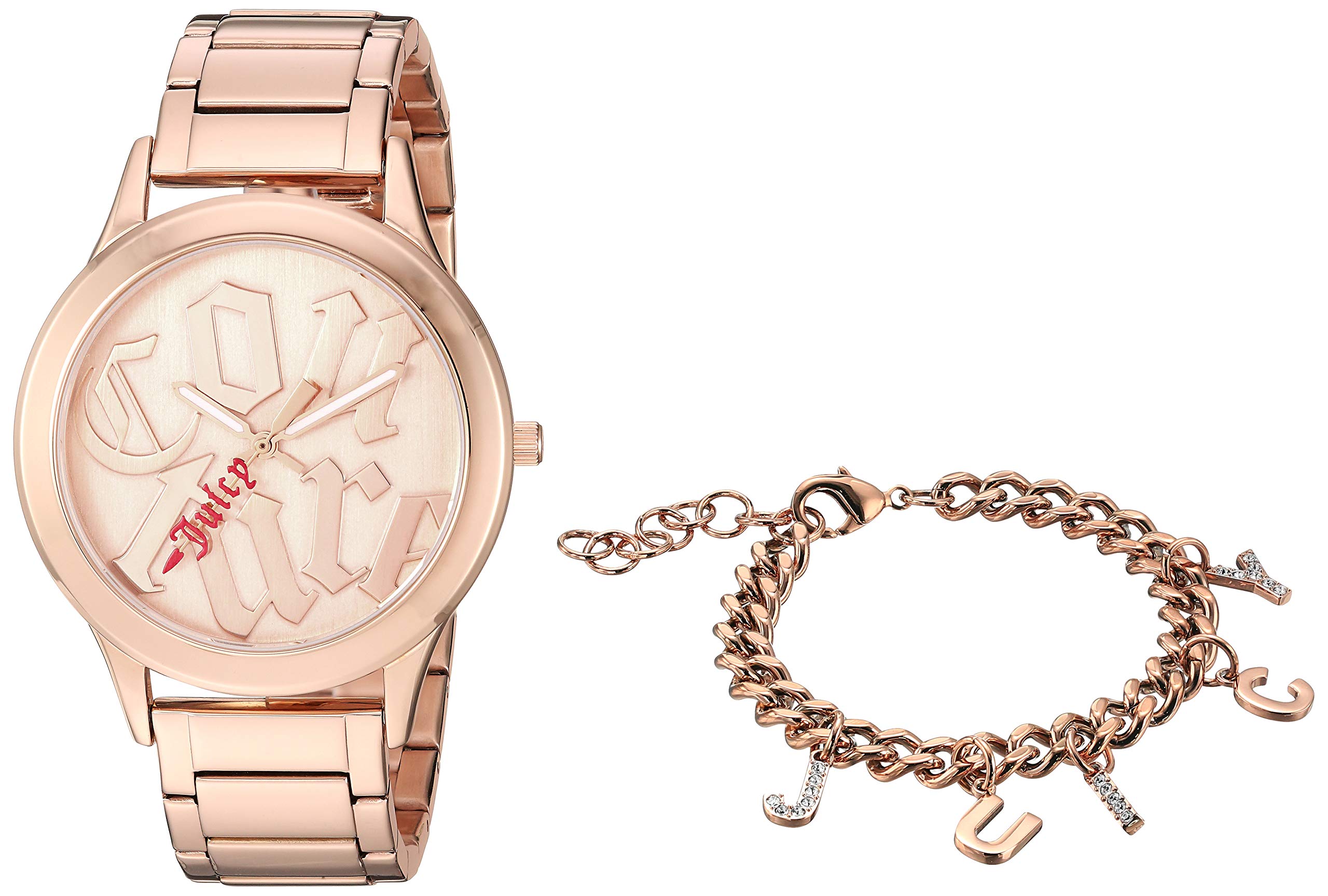Juicy Couture Black Label Women's Rose Gold-Tone Watch with Genuine Crystal Accented Charm Bracelet - JC/1146RGST | Elegant Fashion Accessory for Everyday Wear & Special Occasions