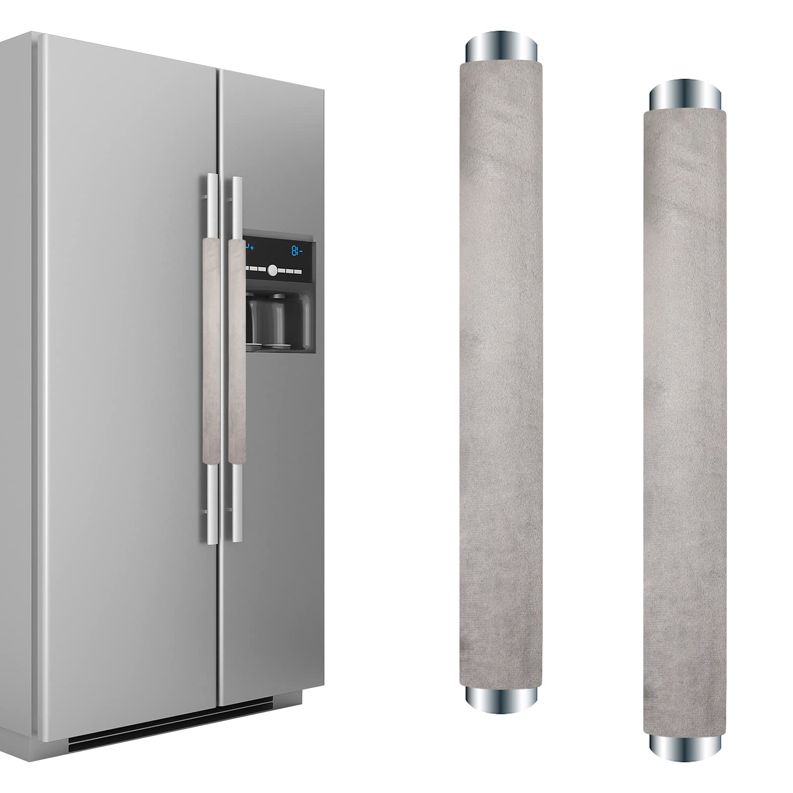 Washable Refrigerator Door Handle Covers - 2PCS Grey Velvet Kitchen Appliance Protectors for Fridge & Dishwasher | Anti-Static, Stain-Resistant | Keep Appliances Clean & Hygienic | Perfect for Modern Kitchens & Home Decor