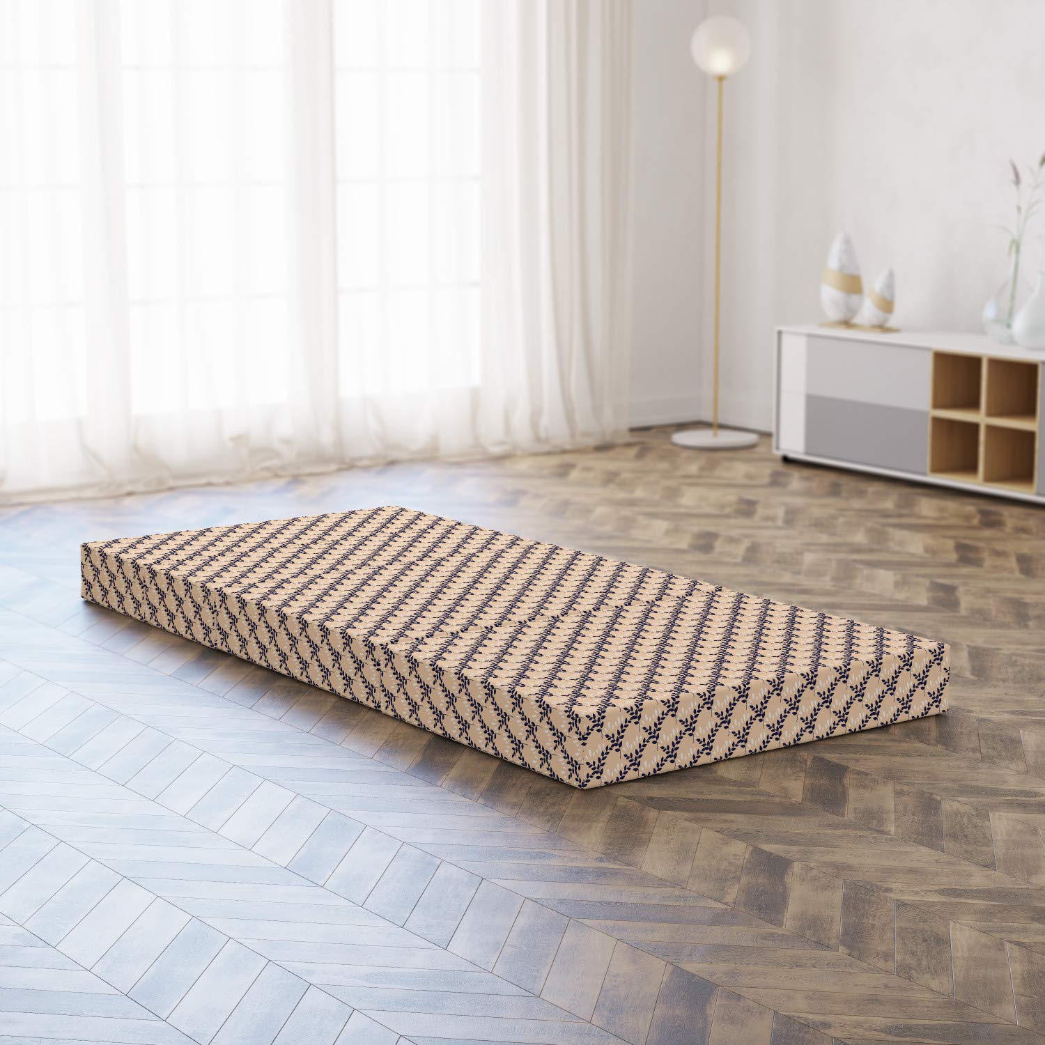 Ambesonne Foldable Mattress - Abstract Gardening Plants Herbal Design, 74.8