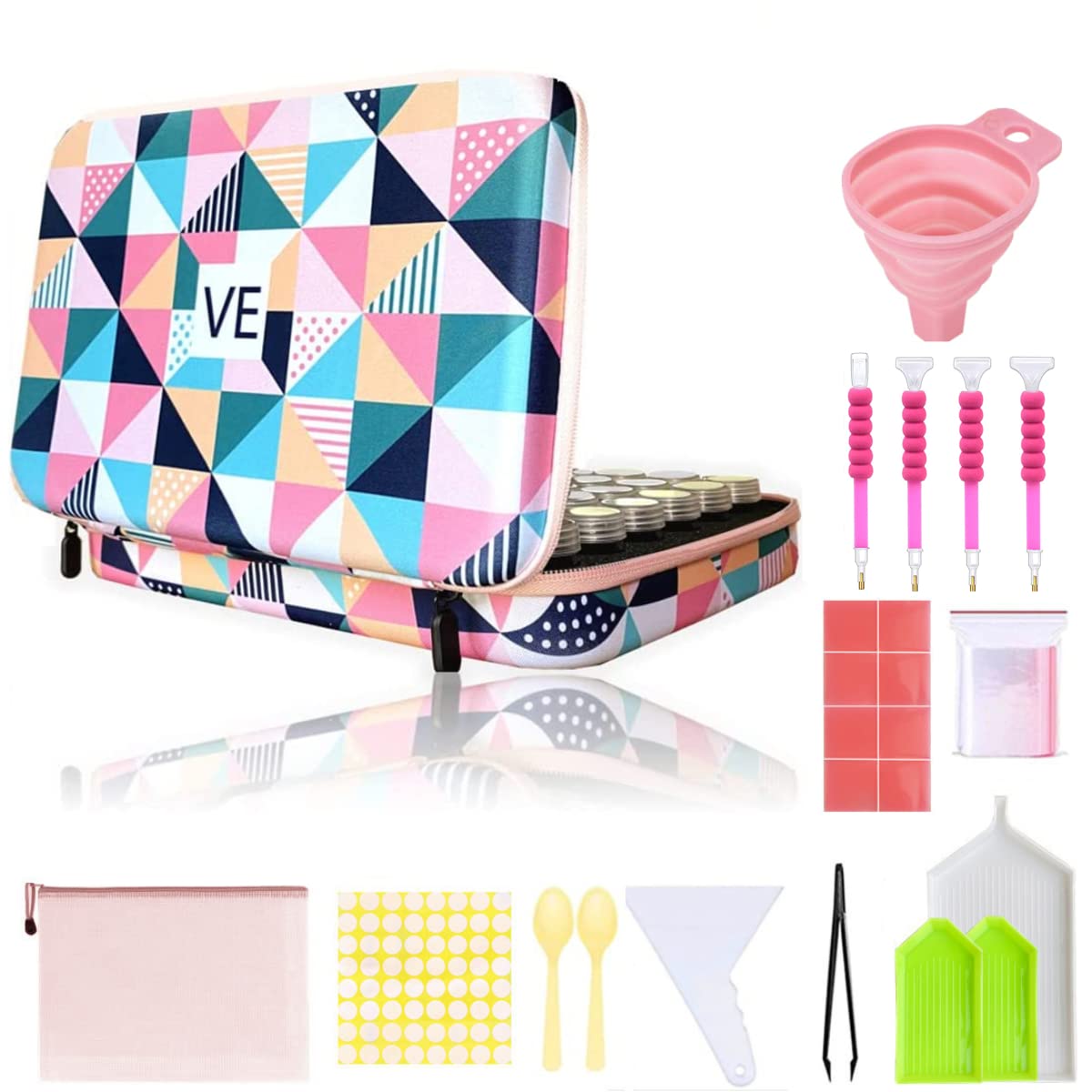 Amedoo 60-Slot Diamond Painting Storage Containers - Large Capacity 5D Diamond Art Organizer for DIY Kits, Beads & Rhinestones | Perfect for Crafting, Scrapbooking & Jewelry Making (Geometric Design)