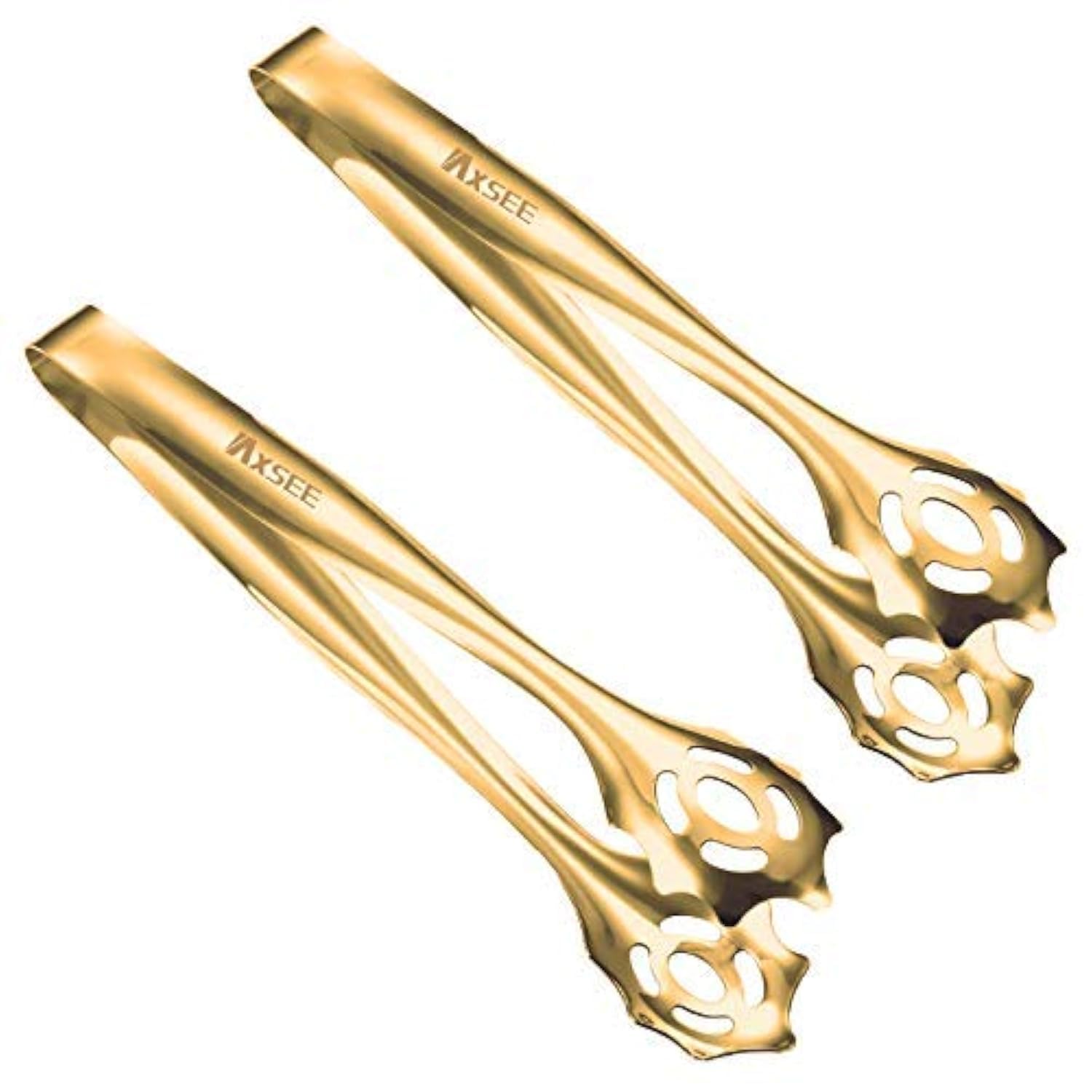 2-Pack 9 Inch Stainless Steel Gold Salad Tongs - Non-Slip Grip & Smart Locking Clip - Perfect for Cooking, Serving, BBQ, Buffet, Salad, Ice & Oven Use - Ideal for Restaurants, Catering & Home Kitchen Essentials