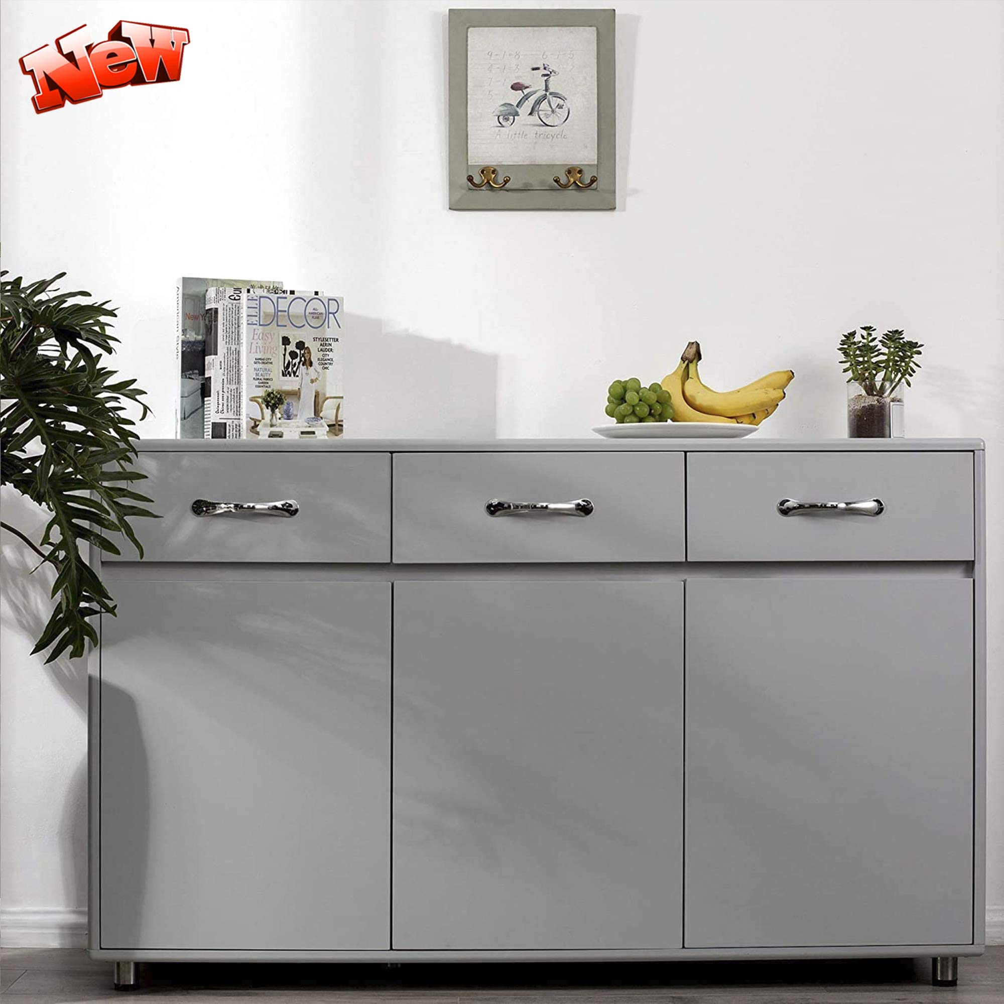 Upgraded Modern Buffet Cabinet with Drawers & Shelves - Kitchen, Office & Living Room Storage Sideboard - Entryway Console Table for Home Decor (Gray) | Perfect for Dining Room Organization & Hallway Storage Solutions