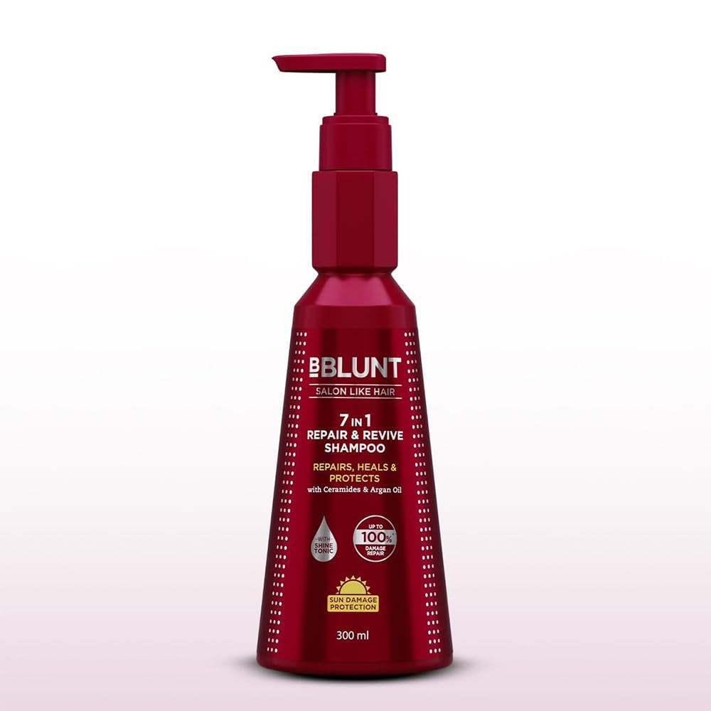 BBLUNT 7-in-1 Repair & Revive Shampoo for Damaged Hair - 300ml | 100% Damage Repair | Ceramides & Argan Oil Formula | Treats 7 Signs of Hair Damage | Perfect for Dry, Frizzy & Color-Treated Hair | Salon-Quality Hair Care at Home