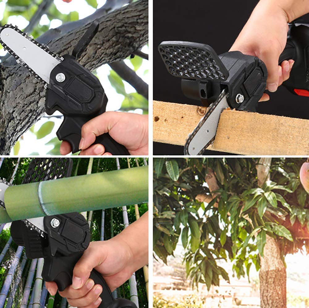 4-Inch Cordless Mini Handheld Electric Chainsaw - Portable Battery-Powered Saw with Charger for Tree Branch Wood Cutting - Perfect for Yard Work, Gardening, and DIY Projects
