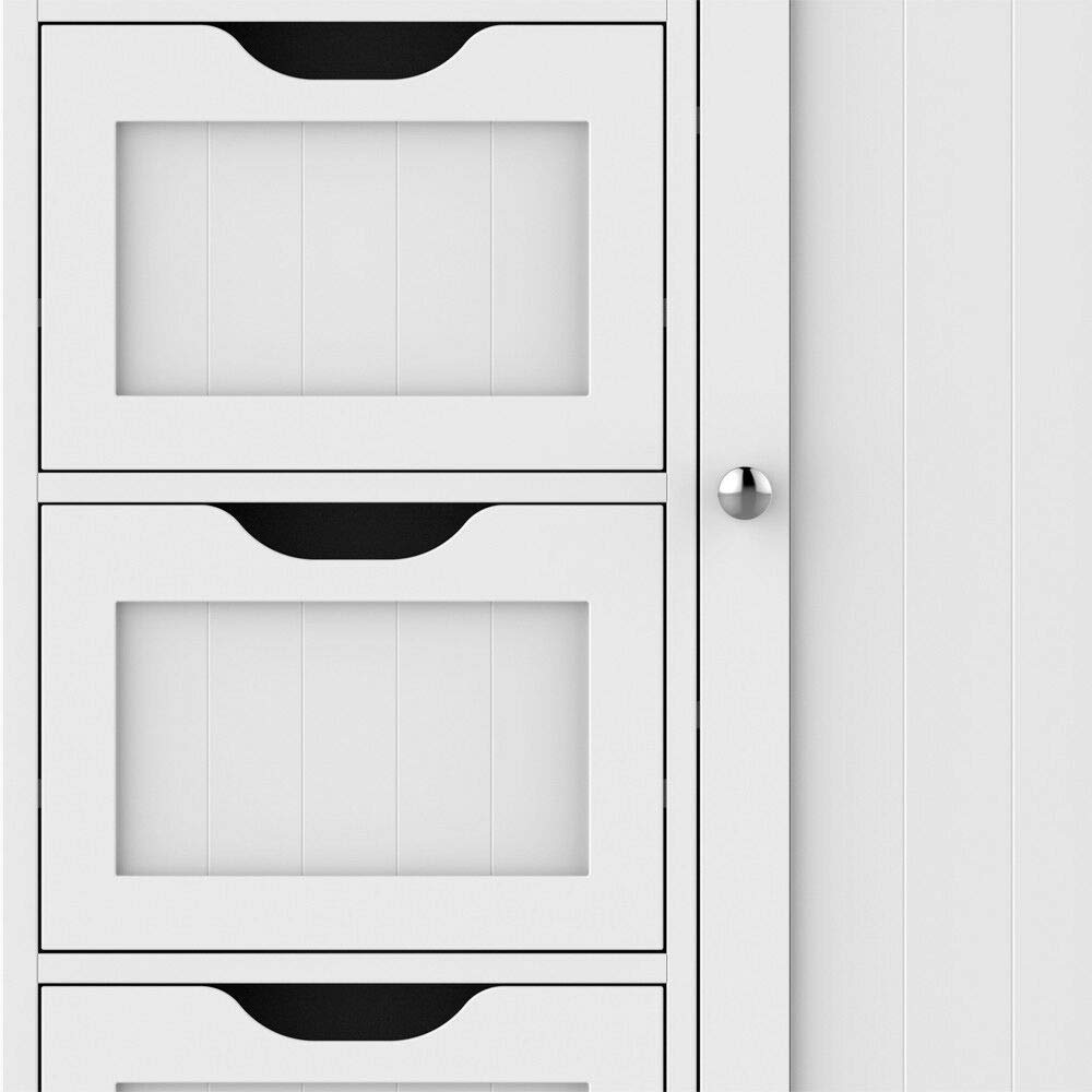 White MDF Bathroom Floor Cabinet with Drawers - Waterproof Storage Organizer for Towels & Toiletries | Perfect for Small Bathrooms & Vanity Areas