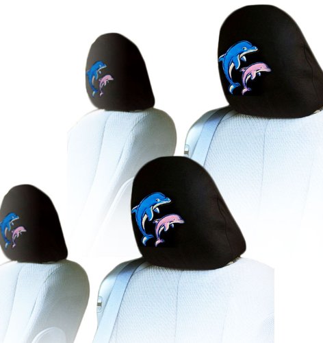 4X Dolphin Logo Car Seat Headrest Covers - Soft & Breathable Universal Fit for Most Vehicles - Perfect for Beach Trips, Summer Road Travel & Marine-Themed Car Decor